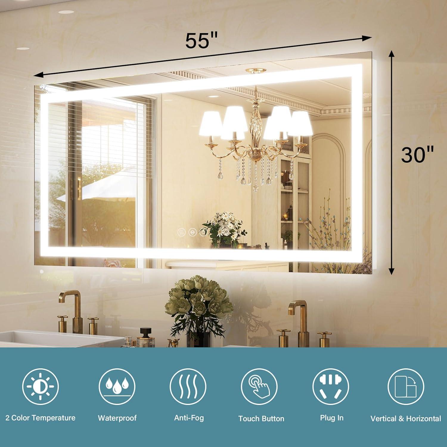 Espejo de Baño LED GLSLAND 139.7x76.2cm Anti-vaho Regulable