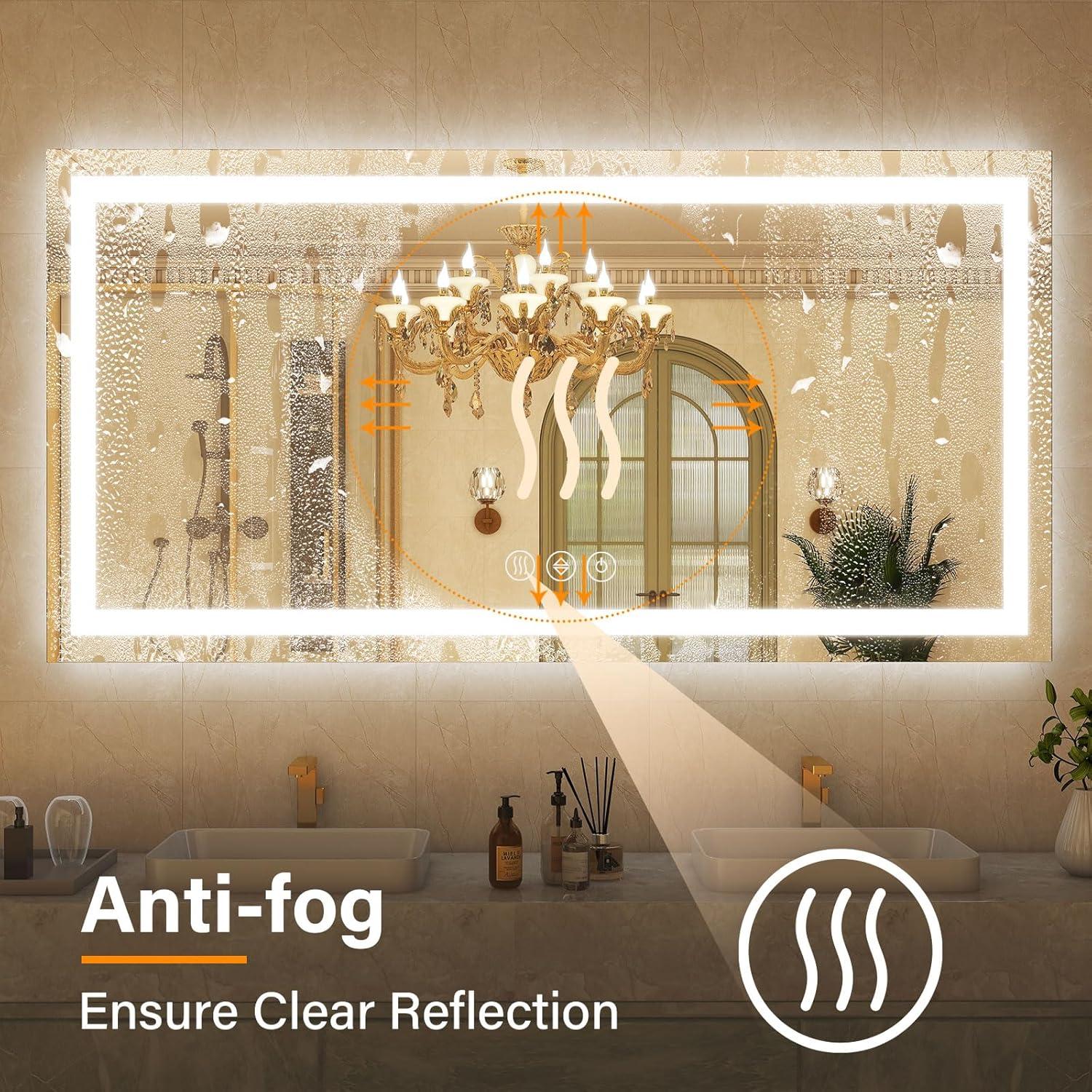 Espejo de Baño LED GLSLAND 139.7x76.2cm Anti-vaho Regulable