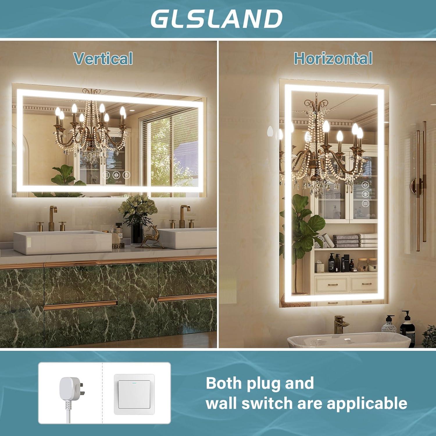 Espejo de Baño LED GLSLAND 139.7x76.2cm Anti-vaho Regulable