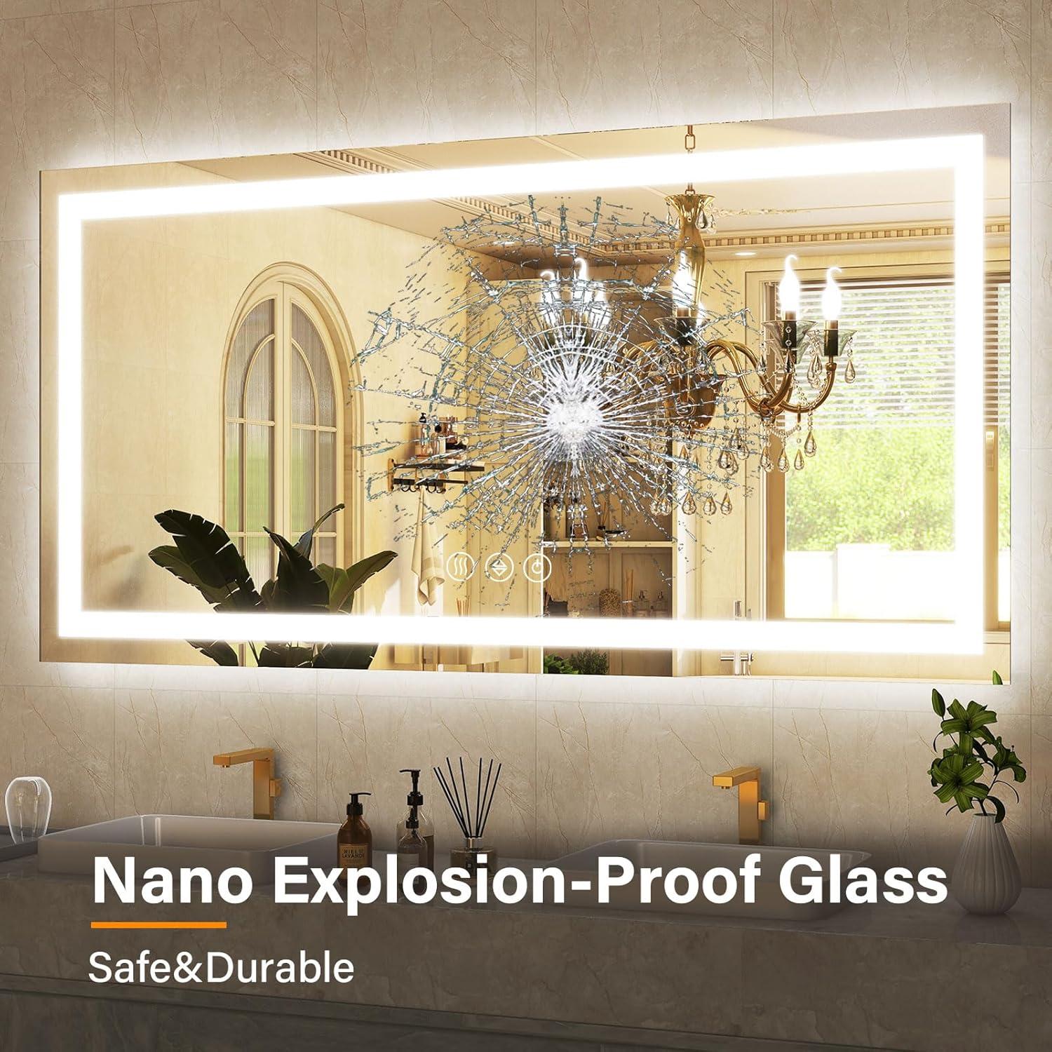 Espejo de Baño LED GLSLAND 139.7x76.2cm Anti-vaho Regulable