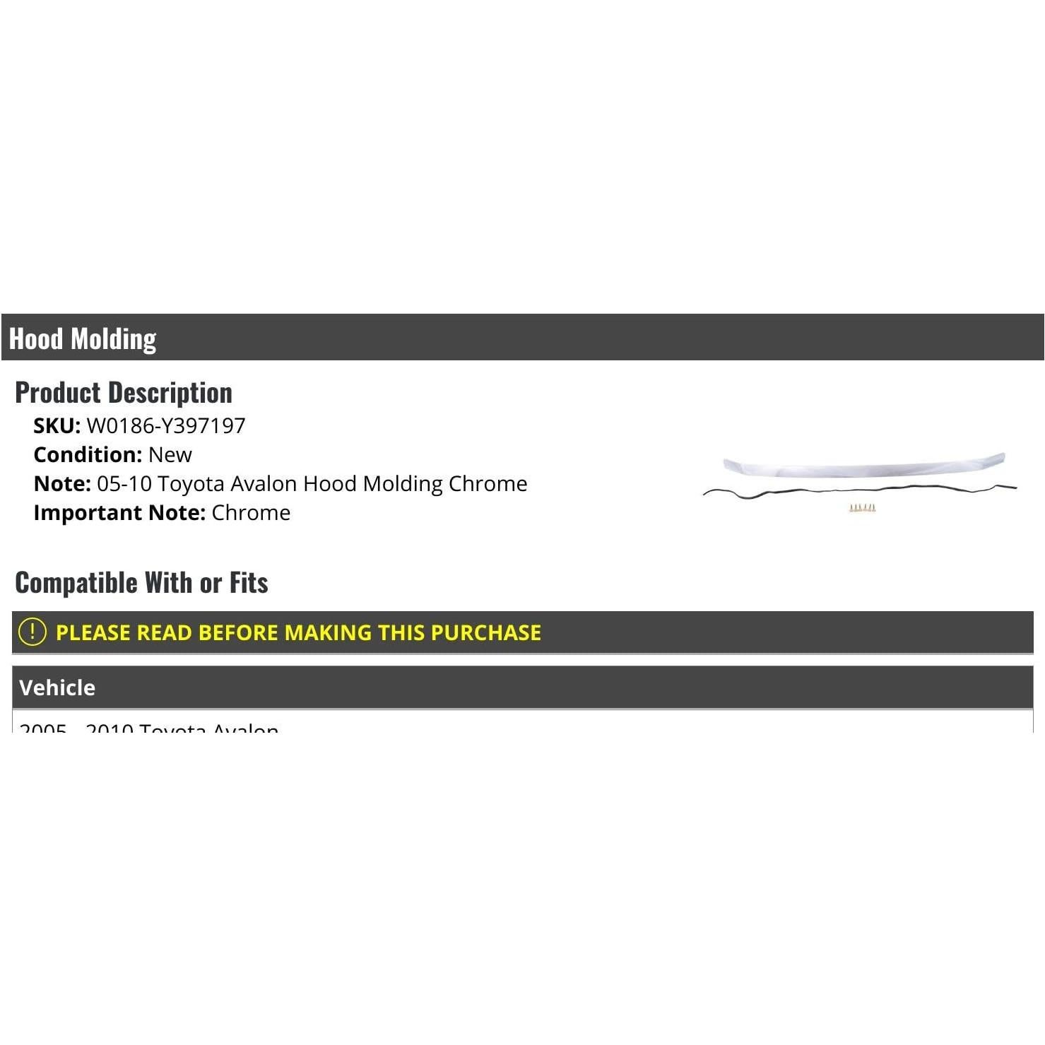 Moldura del Capó Cromo Toyota Avalon 2005-2010