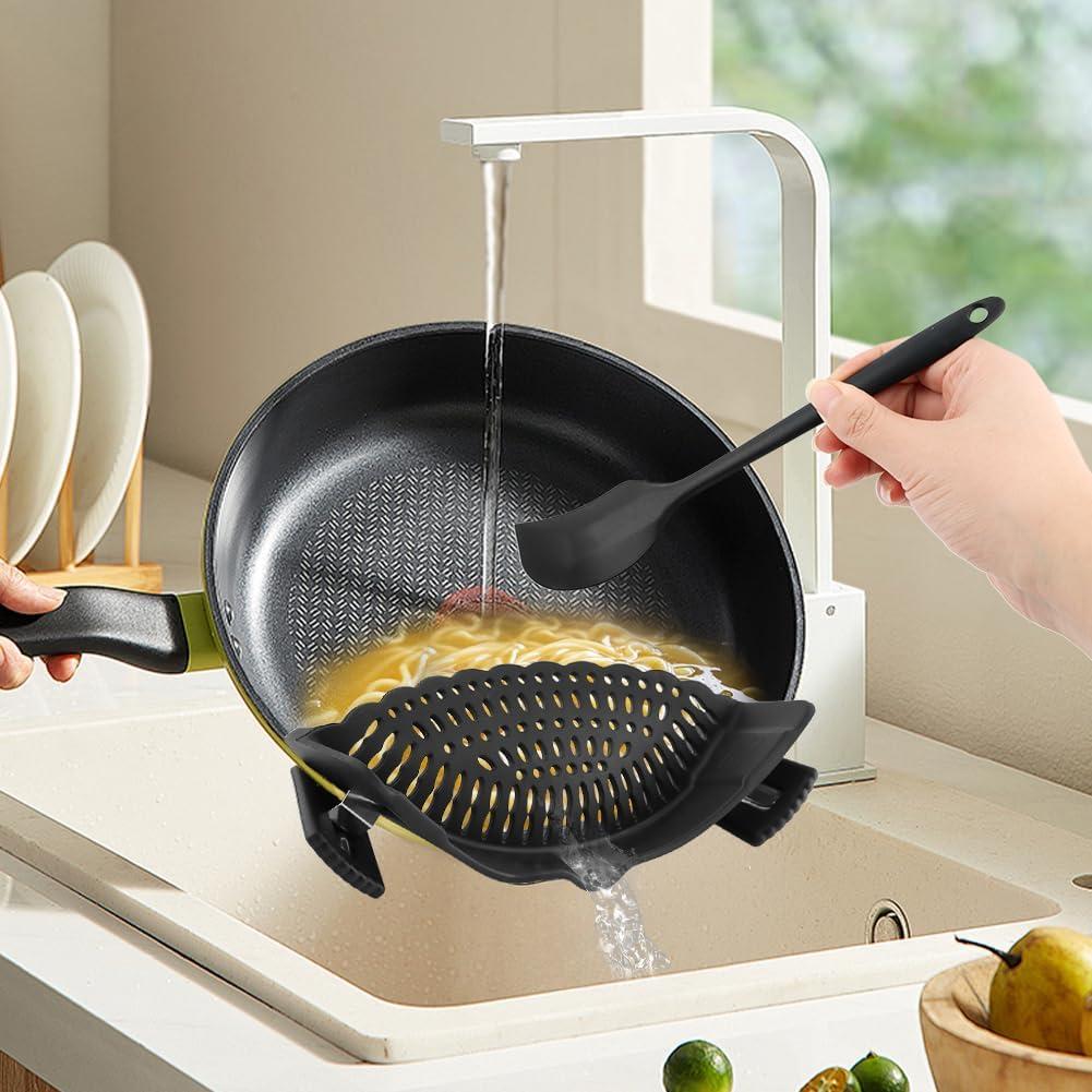 Colador de Silicona Ajustable Loyanger con Raspador Negro