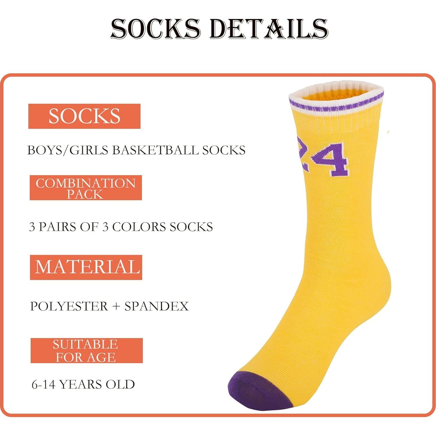 3 Pares de Calcetines de Baloncesto NIUNEW para Niños