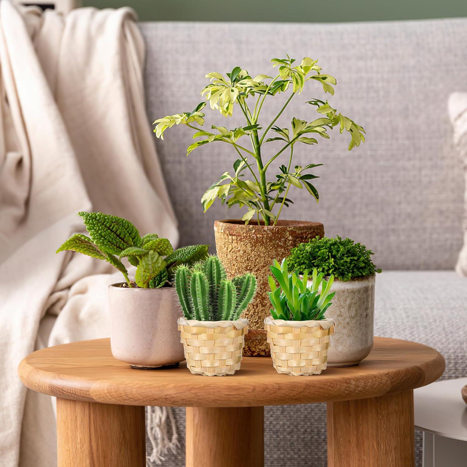 Kisangel 6Pcs Mini Canasta Tejida Redonda para Decoración