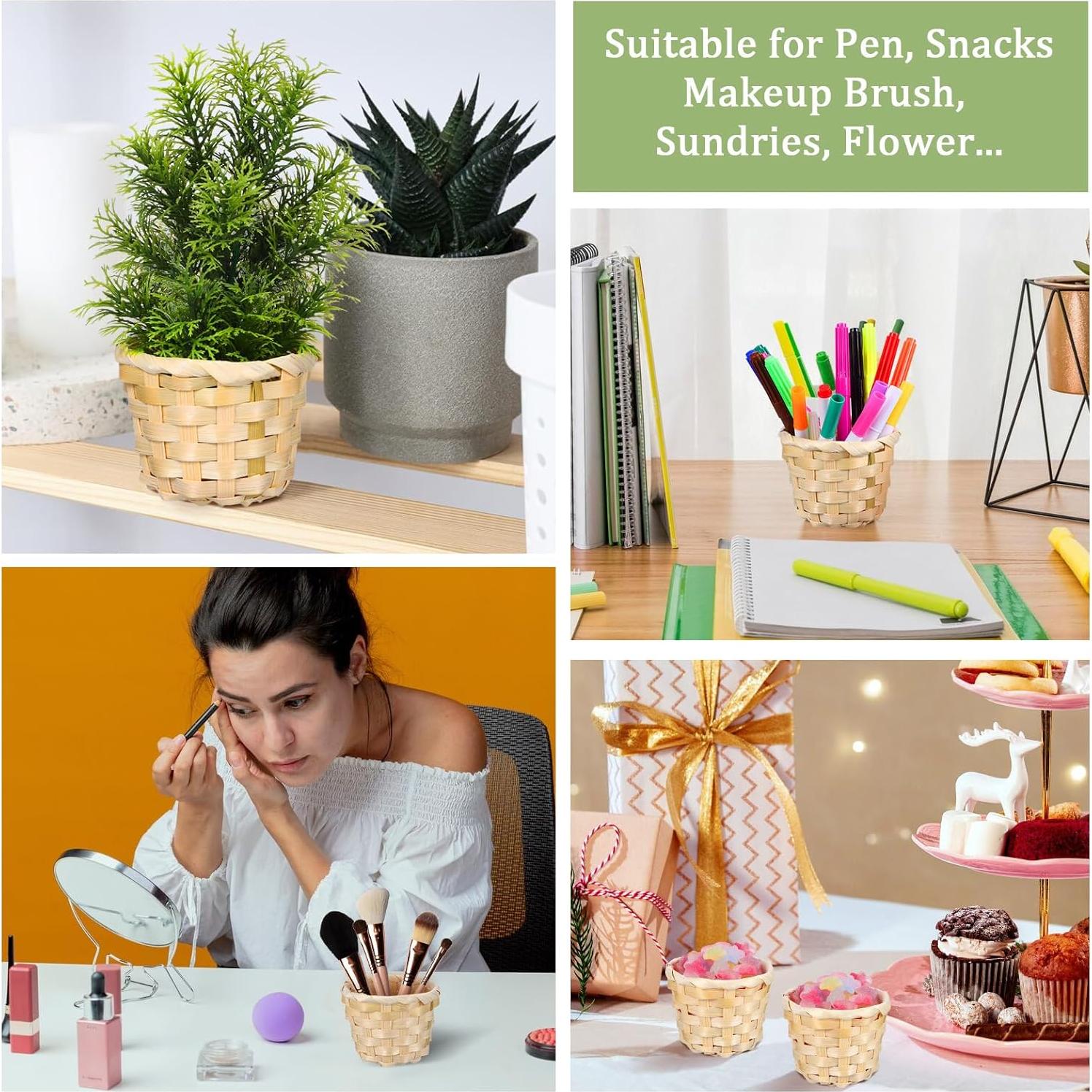 Kisangel 6Pcs Mini Canasta Tejida Redonda para Decoración