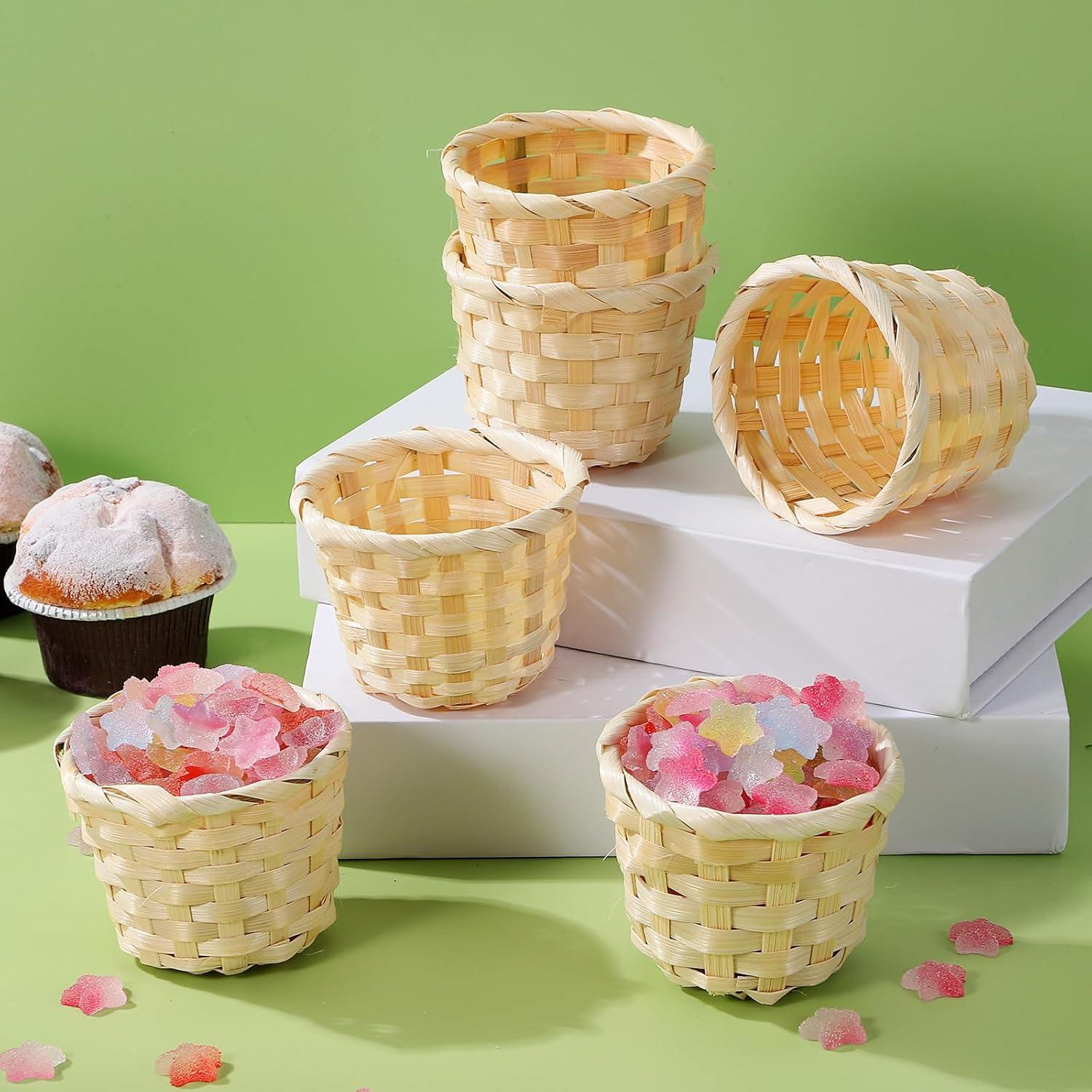 Kisangel 6Pcs Mini Canasta Tejida Redonda para Decoración