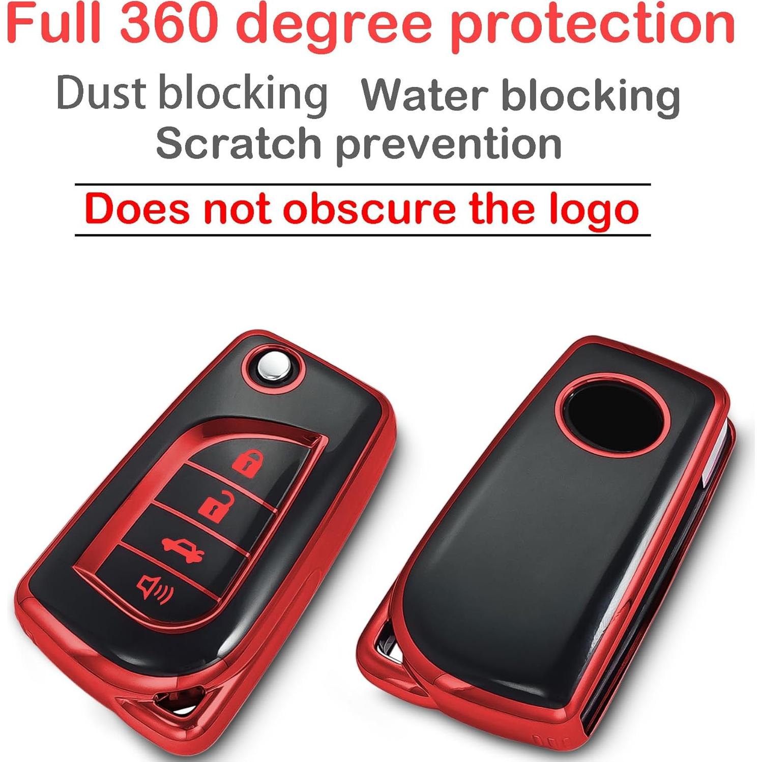Cubierta de llavero Kirsnda TPU Rojo para Toyota 4 Botones