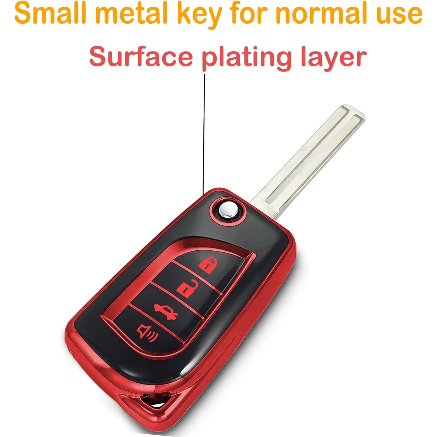 Cubierta de llavero Kirsnda TPU Rojo para Toyota 4 Botones