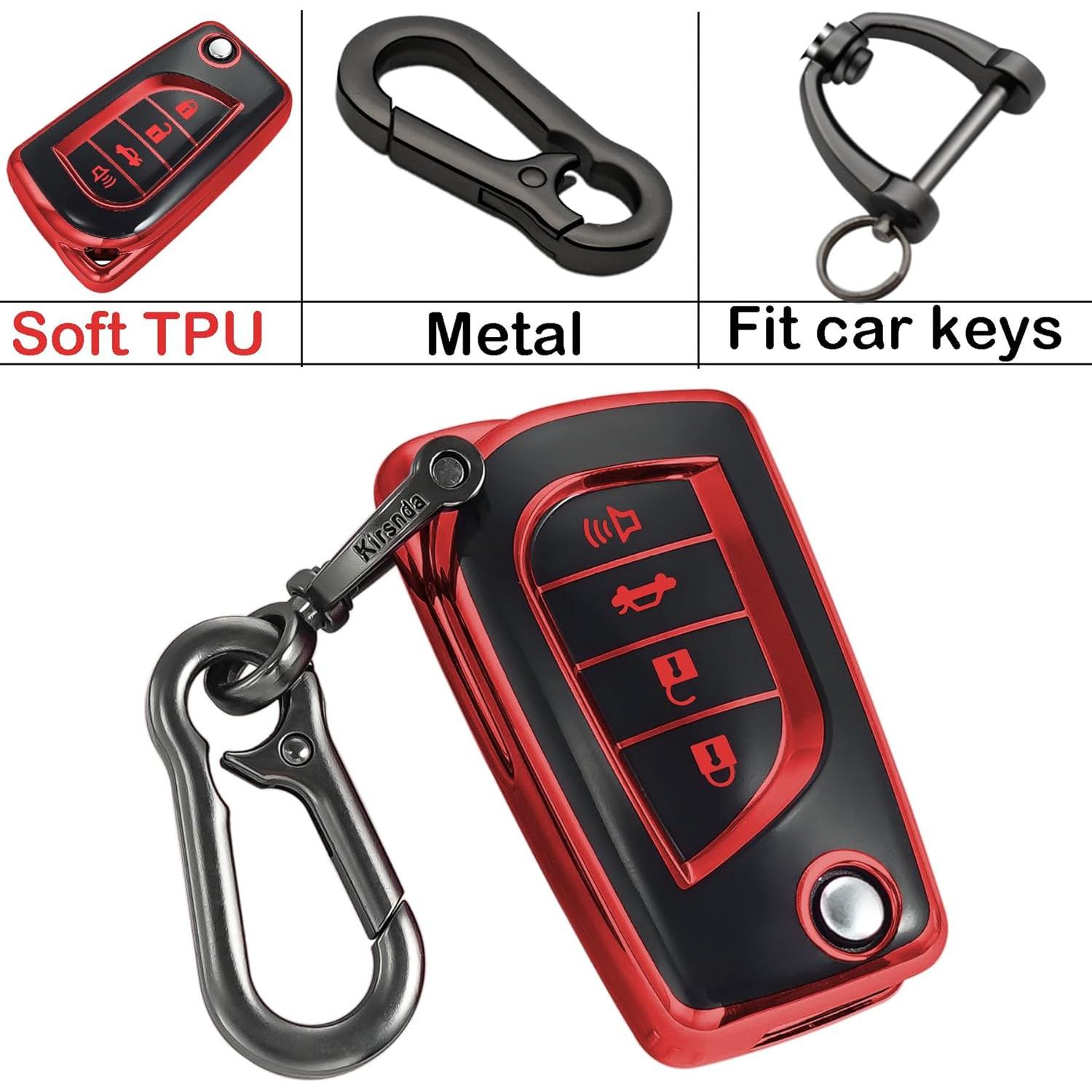Cubierta de llavero Kirsnda TPU Rojo para Toyota 4 Botones