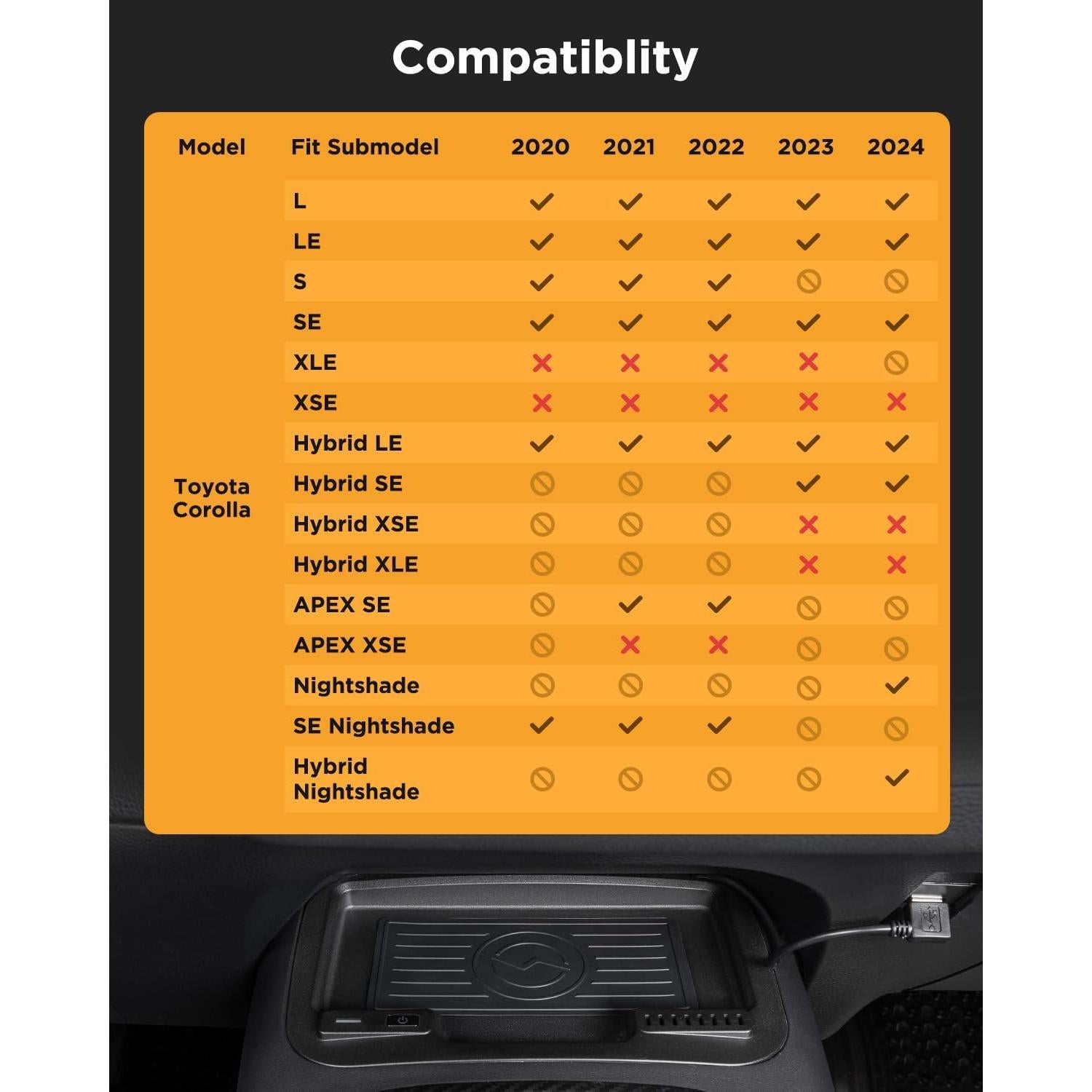 Cargador Inalámbrico CarQiWireless para Toyota Corolla 2020-2024
