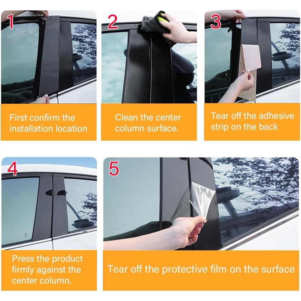 8pcs Black Car Window Center Pillar Stickers for Toyota Camry(2018-2023) Window Moldings Trim Protect The Center Pillar Prevent Scratches Car Tuning Accessories