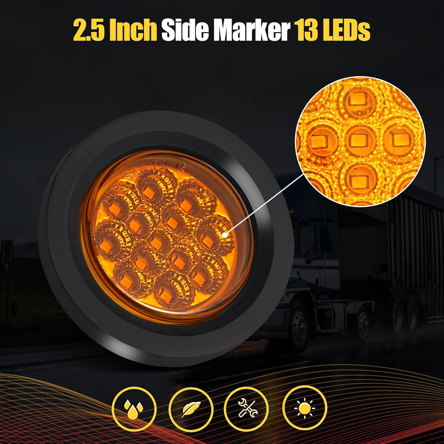 8 Luces LED Ámbar 2.5" PVerandio para Remolque 12V