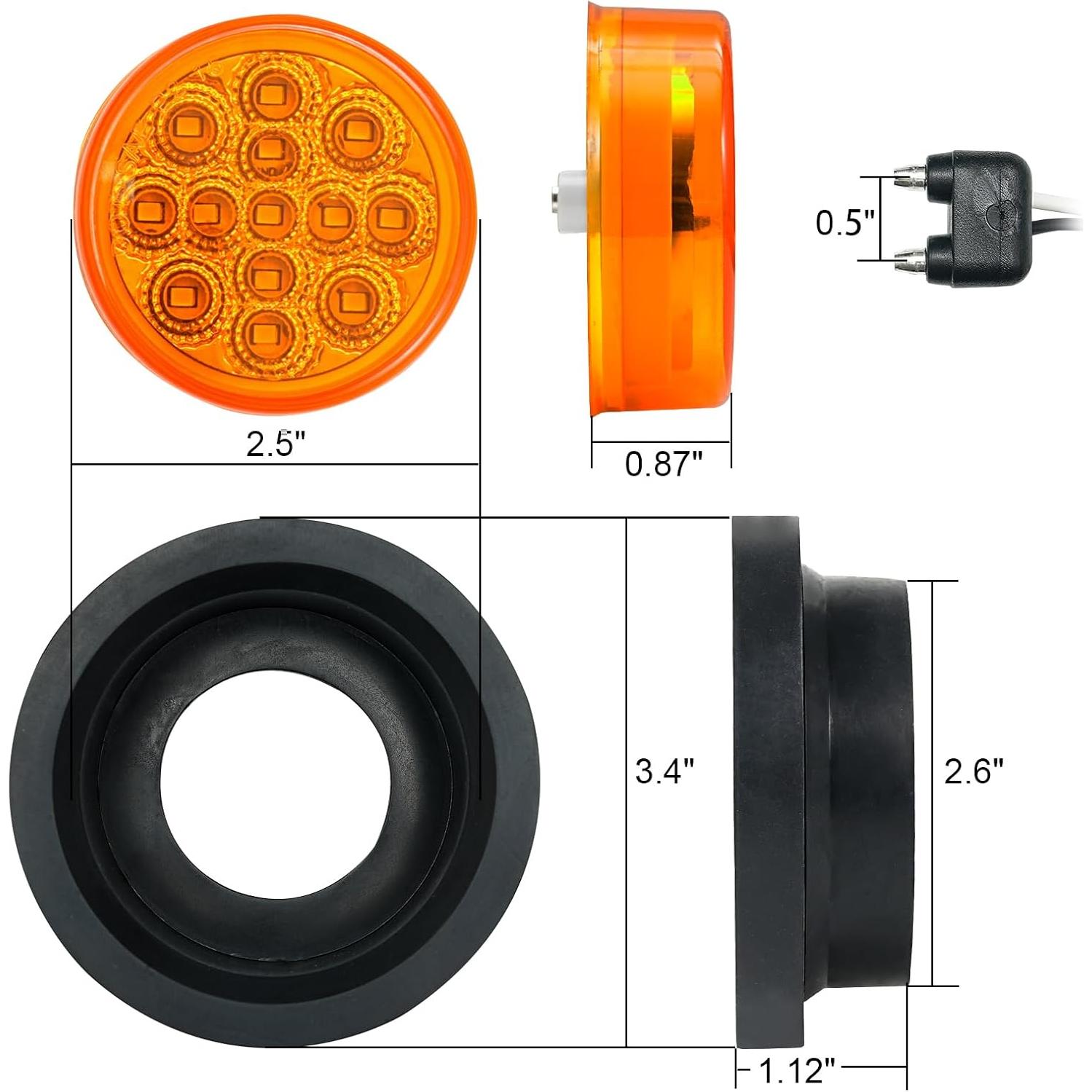 8 Luces LED Ámbar 2.5" PVerandio para Remolque 12V