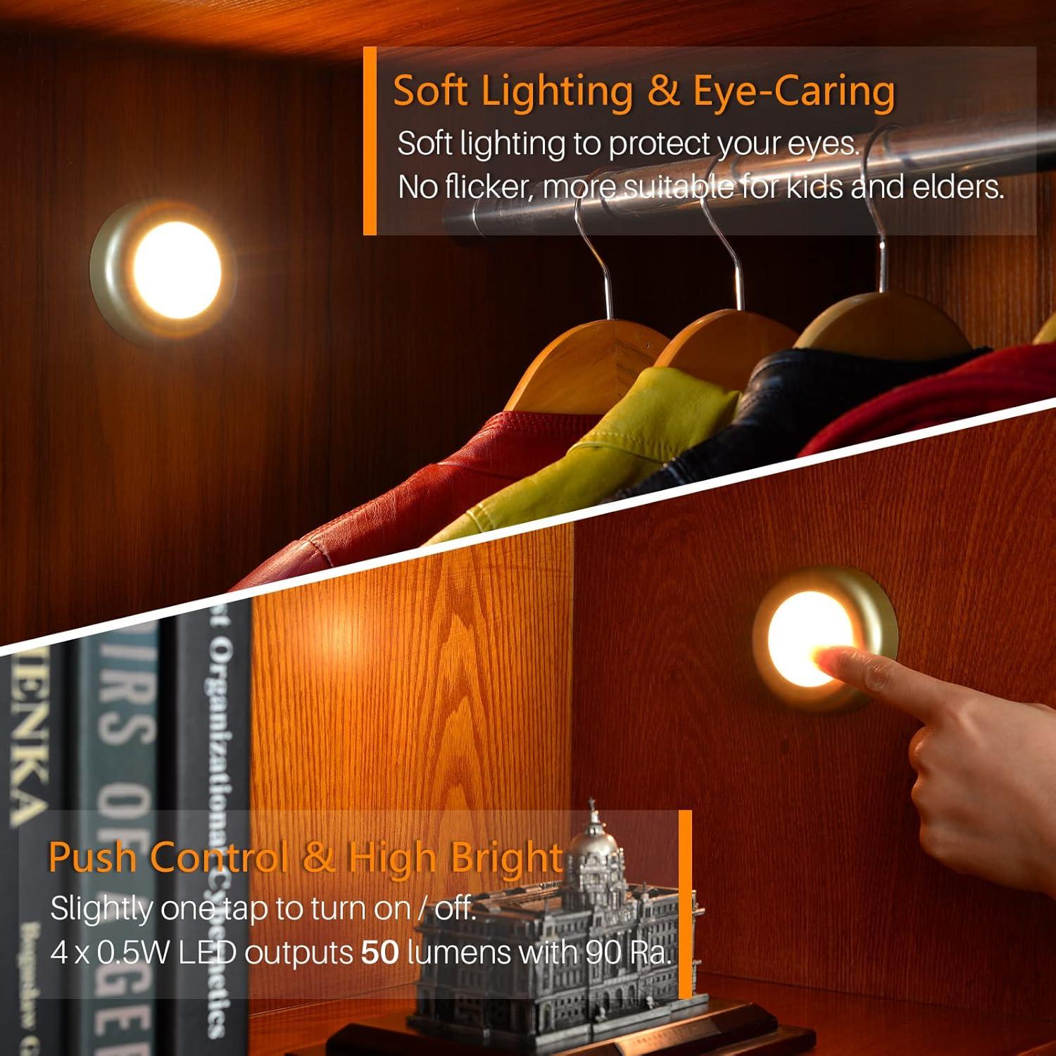 Luces Táctiles Adhesivas LED 5 Pack 7 cm Dorado/Blanco Cálido