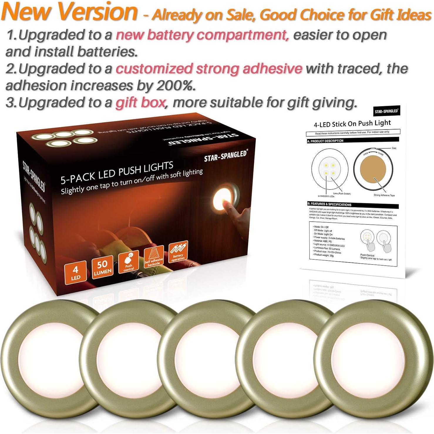 Luces Táctiles Adhesivas LED 5 Pack 7 cm Dorado/Blanco Cálido