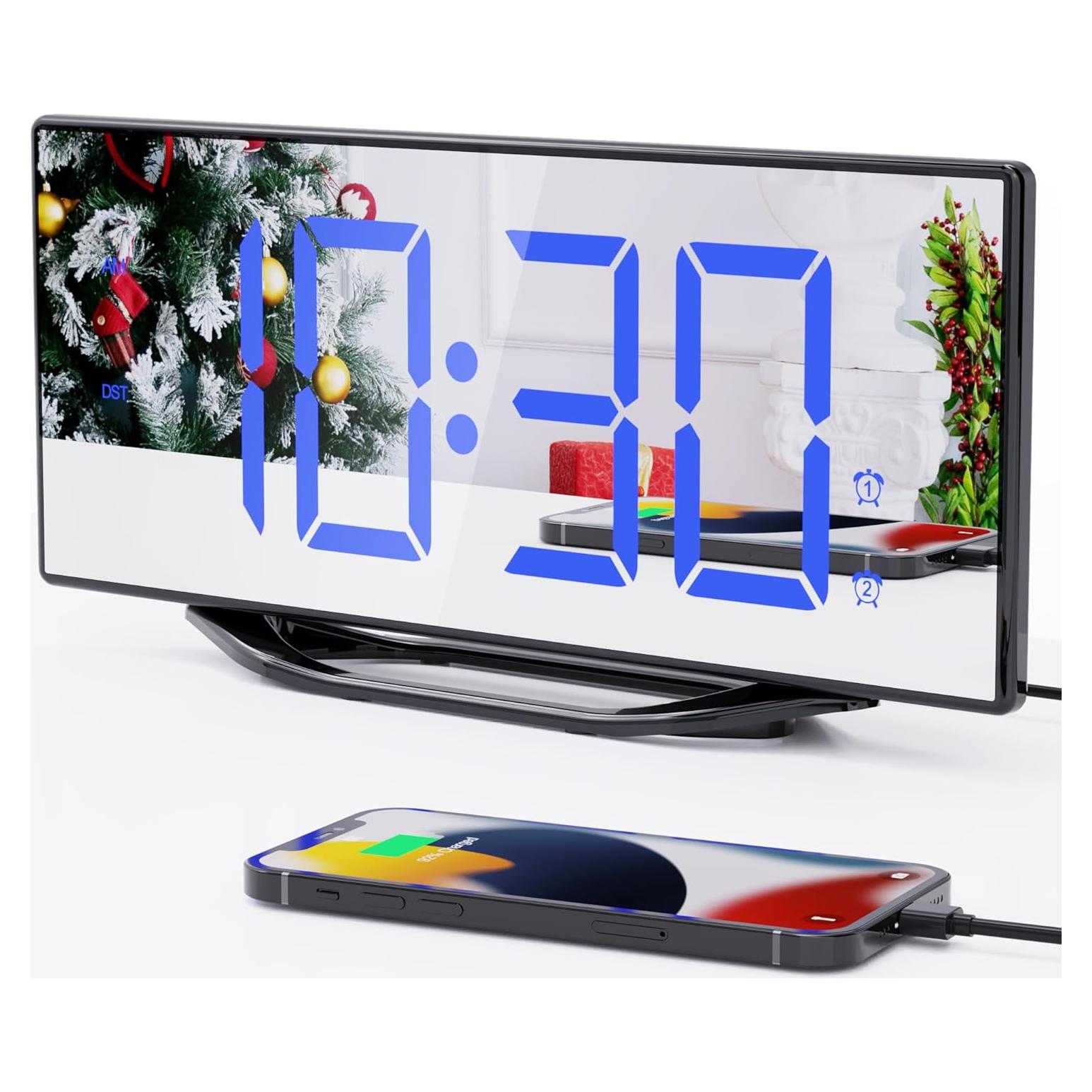 Reloj Despertador Digital PPLEE Espejo 22 cm 2 Alarmas USB