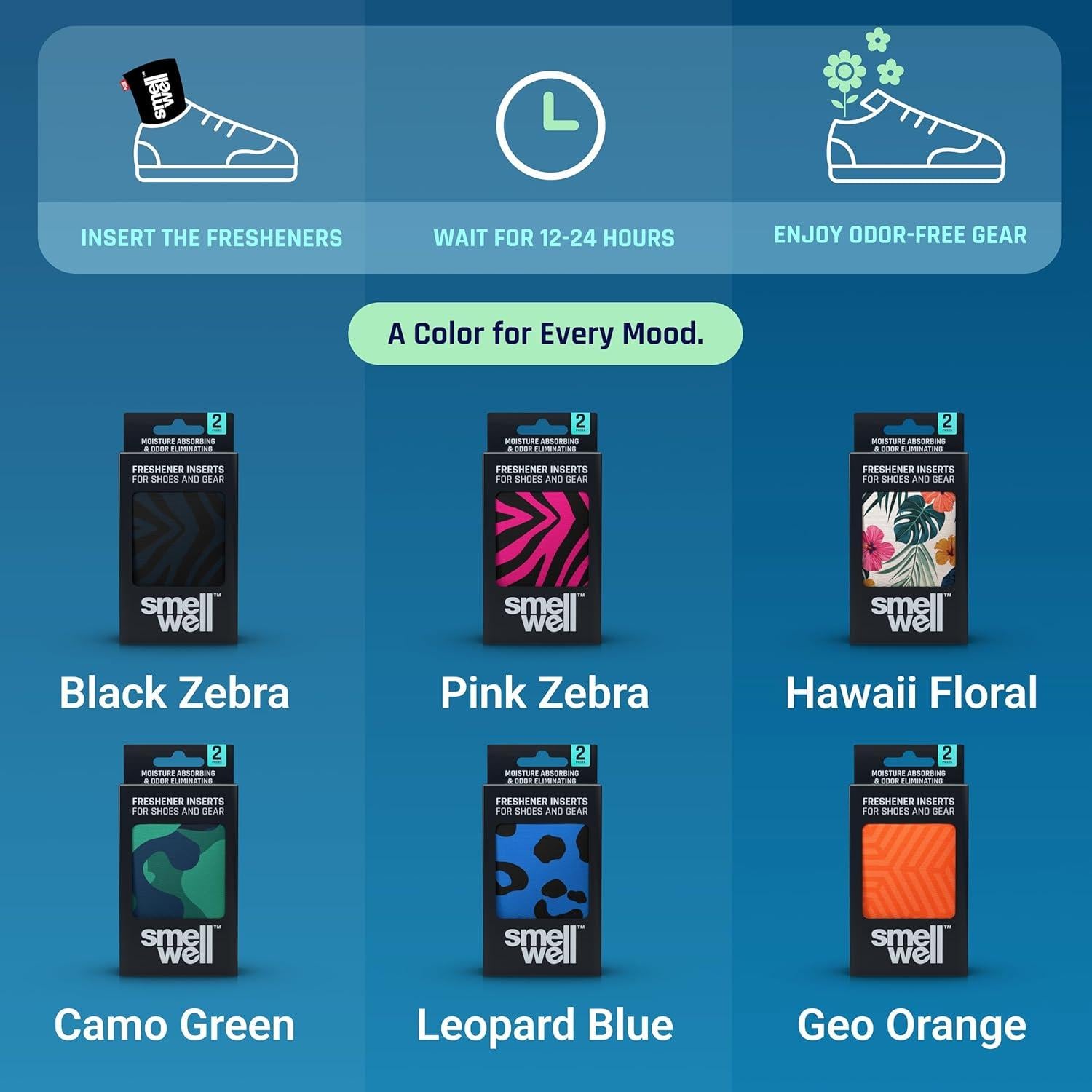 SmellWell Insertos Desodorantes para Zapatos 2x51g Cebra Negra