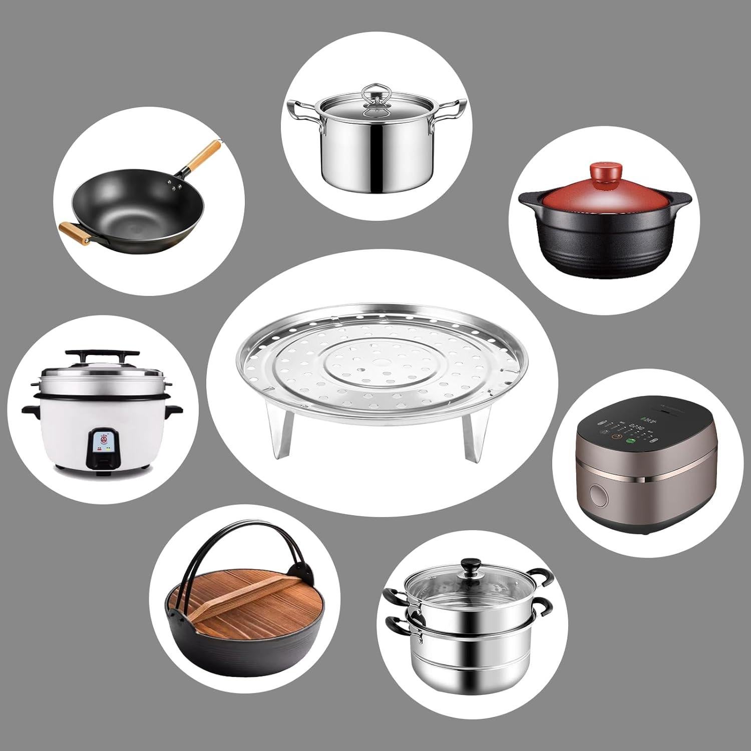 Cesta de Vapor Acero Inoxidable 21.6 cm con Soporte Removible