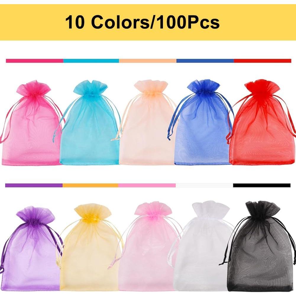 Paquete HRX 100 Bolsas de Organza 7.6x10.2 cm Color Variado