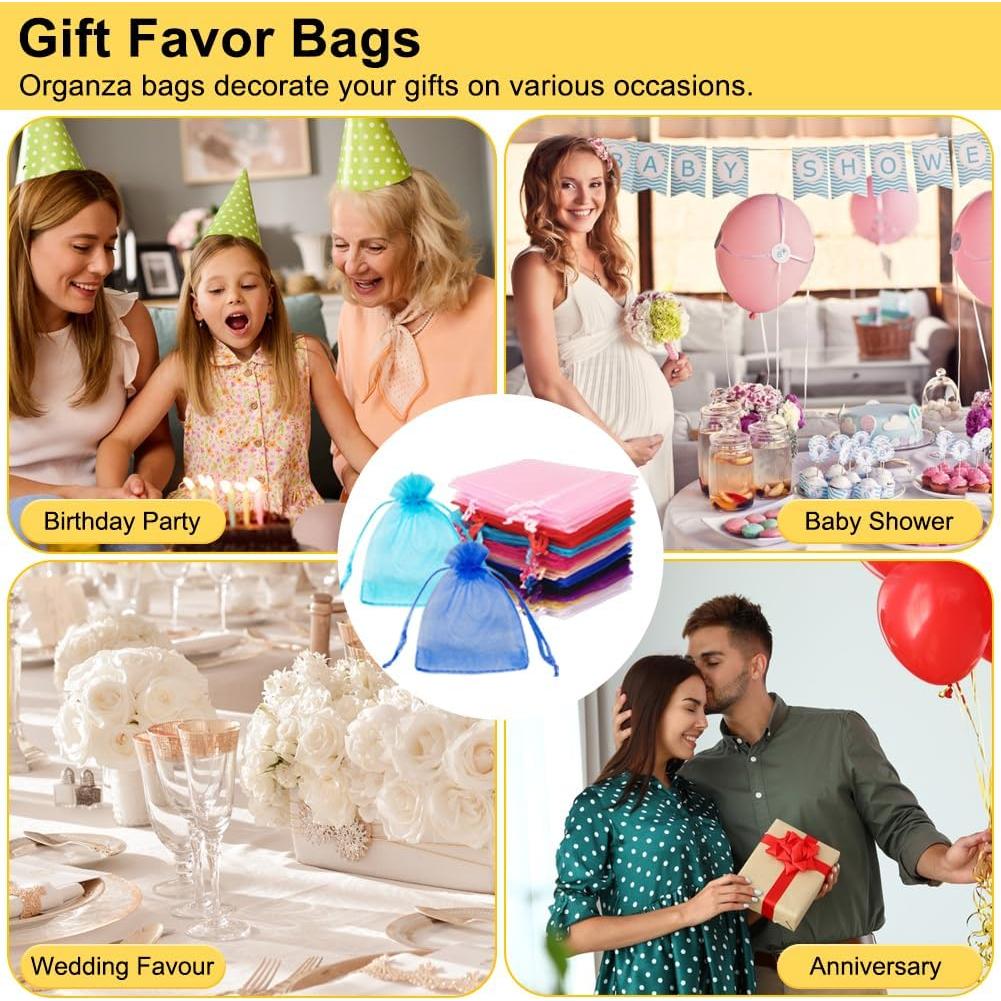 Paquete HRX 100 Bolsas de Organza 7.6x10.2 cm Color Variado