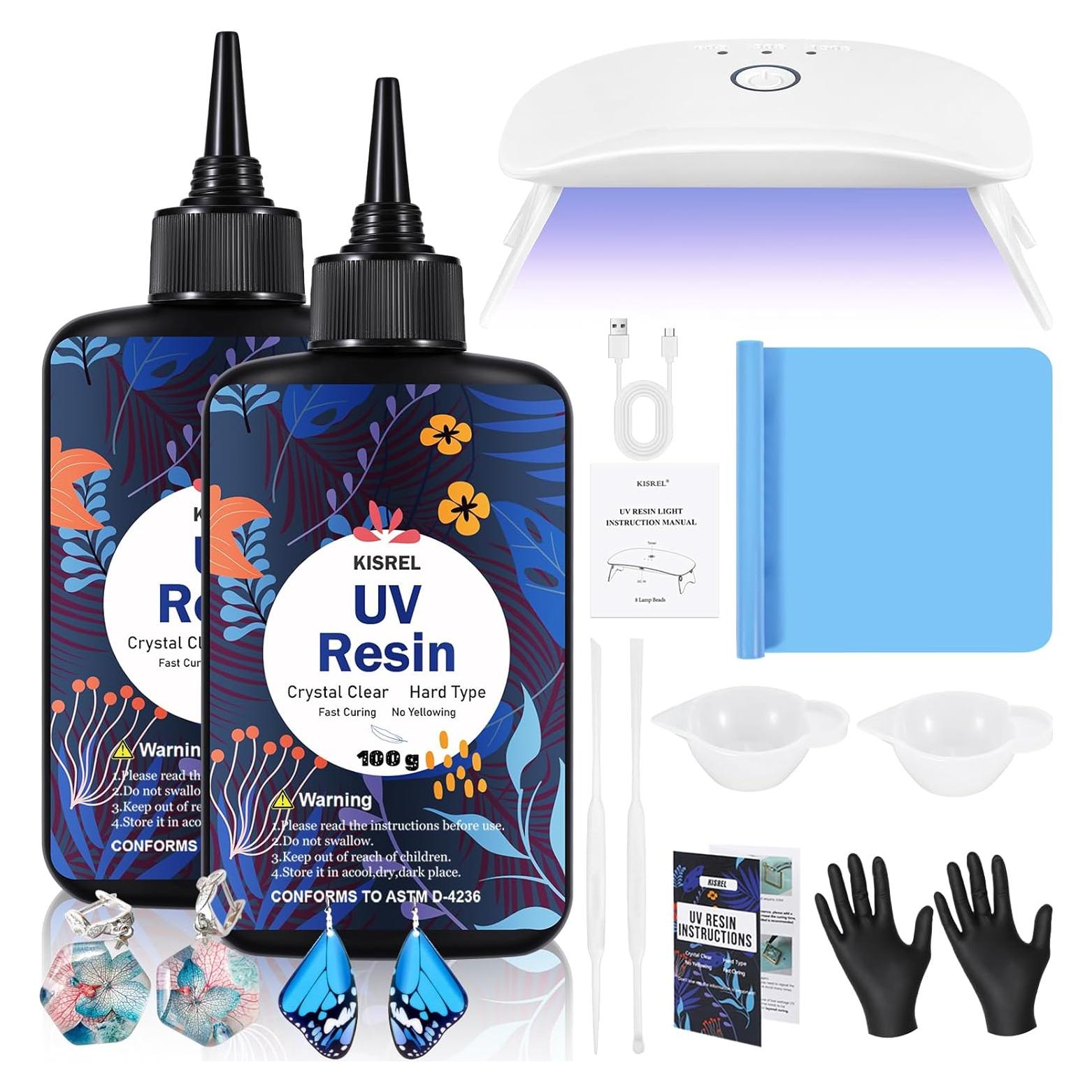 KISREL Kit de Resina UV 200g con Luz UV para Joyería