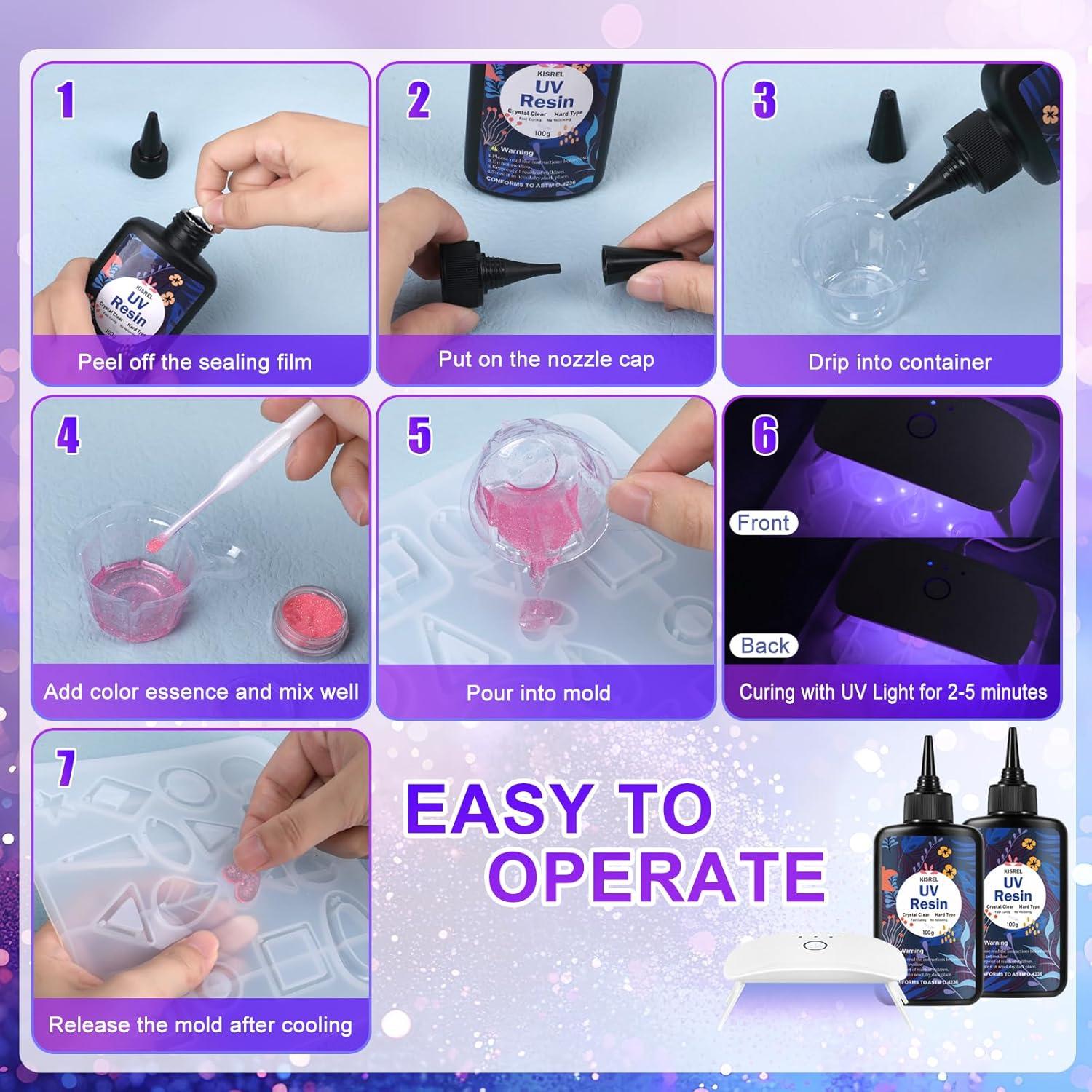 KISREL Kit de Resina UV 200g con Luz UV para Joyería