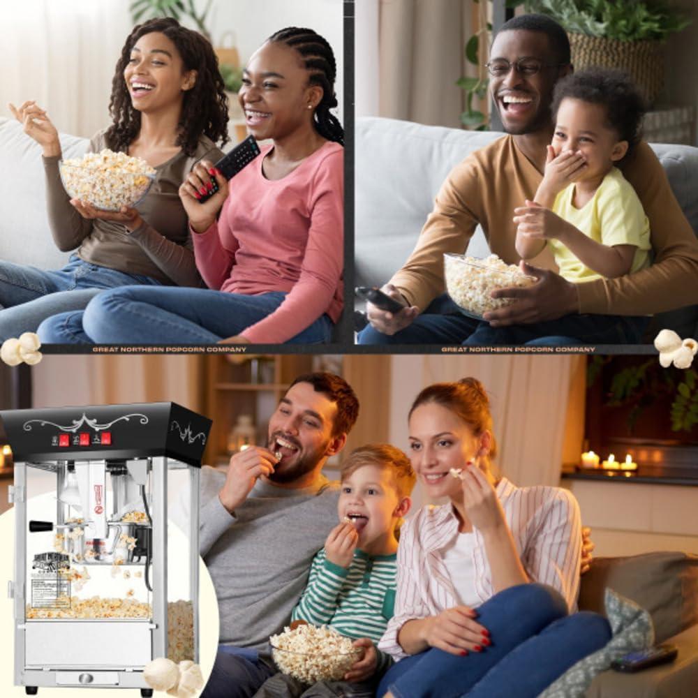 Matinee Popcorn Machine - 8oz Popper with Stainless-Steel Kettle, Reject Kernel Tray, Warming Light, and Accessories by Great Northern Popcorn (Black)
