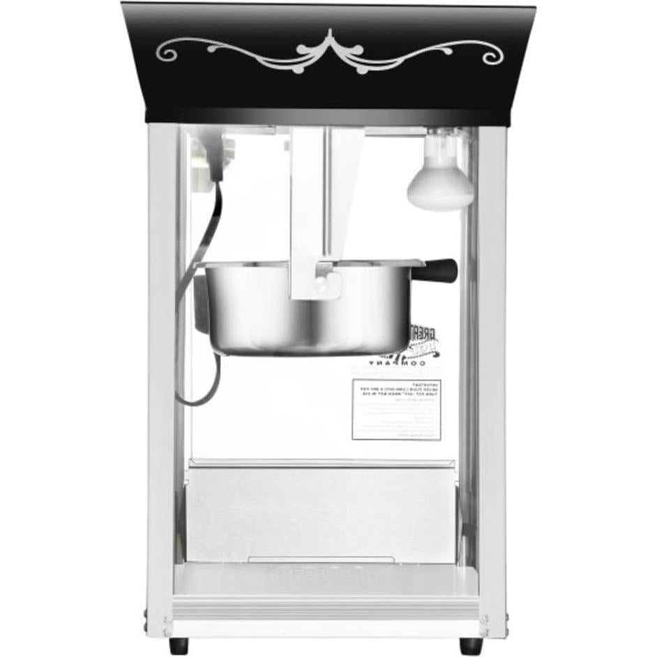 Matinee Popcorn Machine - 8oz Popper with Stainless-Steel Kettle, Reject Kernel Tray, Warming Light, and Accessories by Great Northern Popcorn (Black)