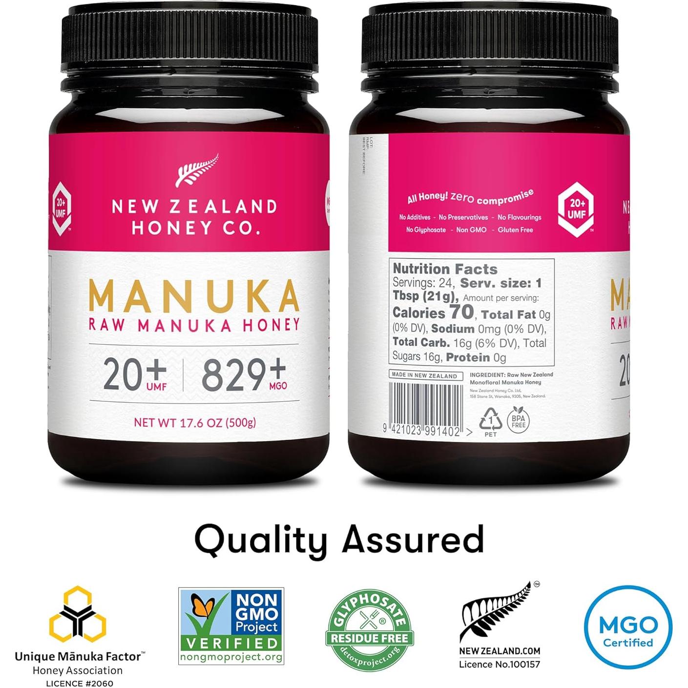 Miel Cruda Manuka UMF 20+ MGO 829+ New Zealand Honey Co. 500g