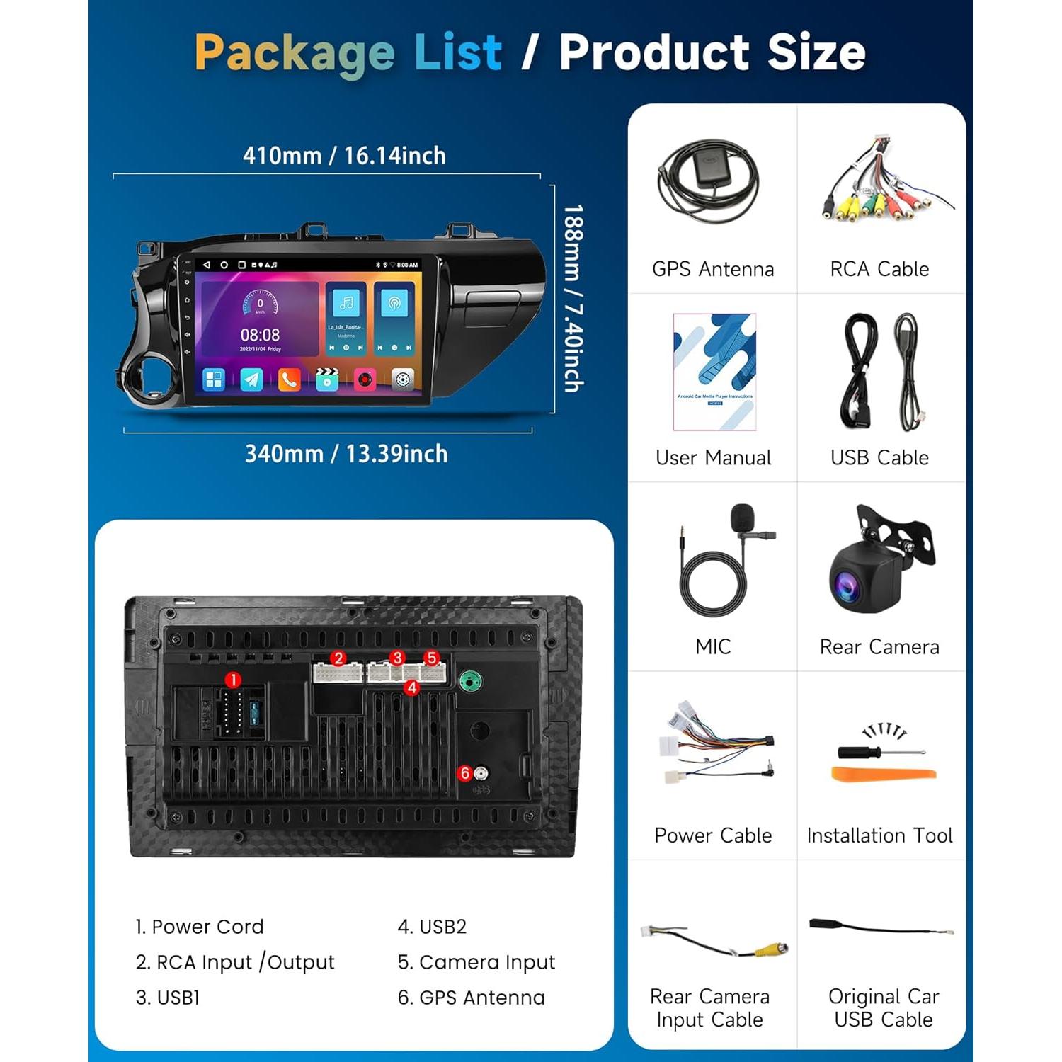 Radio de Coche Android 10.1" METEESER para Toyota Hilux 2015-2020