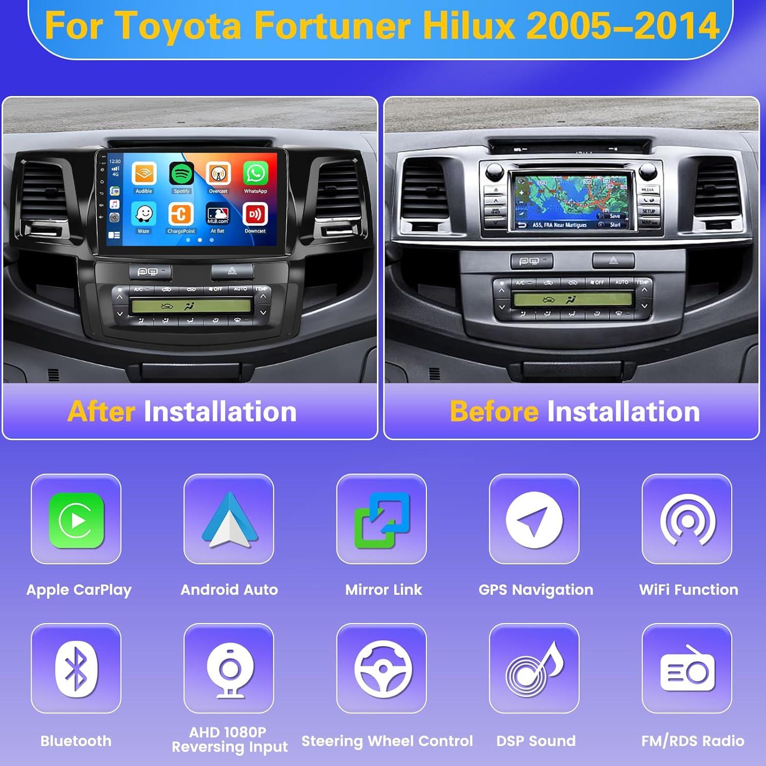 Estéreo Android 9'' Fuluku para Toyota Hilux 2005-2014 4+64GB