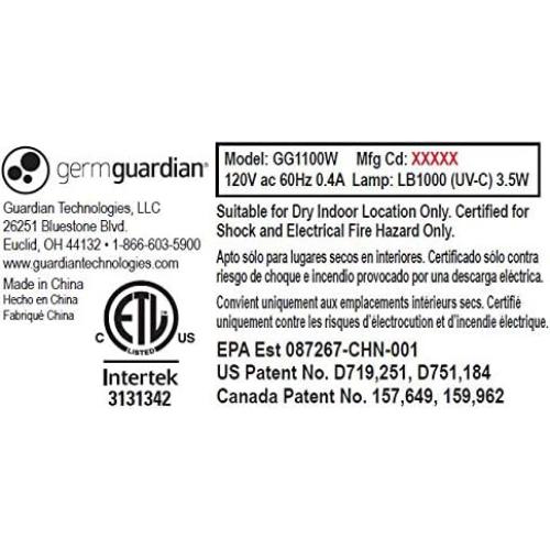 Purificador de Aire GermGuardian GG1100W Enchufable 7" Blanco