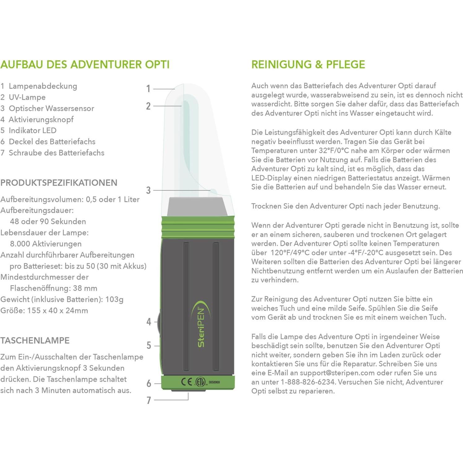 Purificador de Agua SteriPEN Adventurer Opti UV Compacto