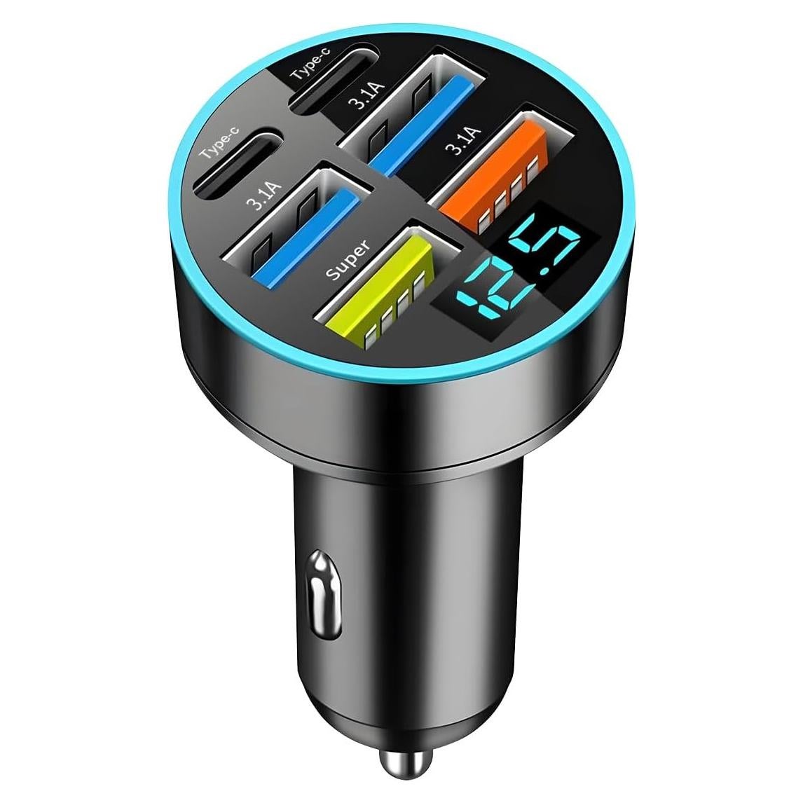 Cargador de Auto Moioee 66W USB 6 en 1 con Monitor