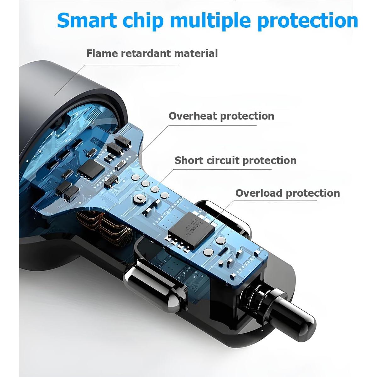 Cargador de Auto Moioee 66W USB 6 en 1 con Monitor