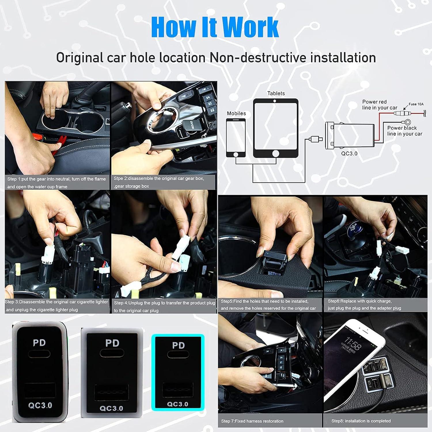 LOKEKE for Toyota Vigo QC3.0 & PD USB Type C Car Power Socket, PD USB C Quick Charge Car Charger USB Adapter Socket for Toyota Vigo