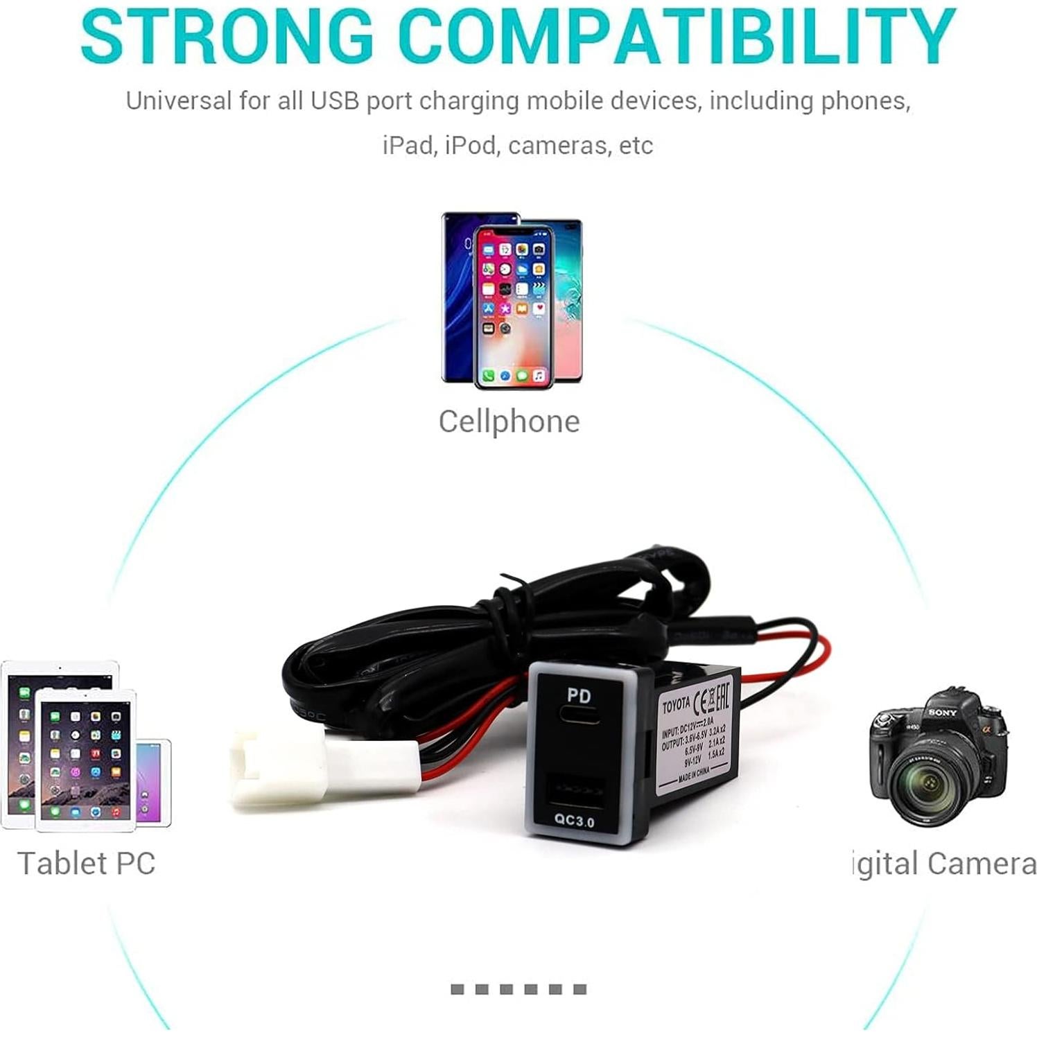 LOKEKE for Toyota Vigo QC3.0 & PD USB Type C Car Power Socket, PD USB C Quick Charge Car Charger USB Adapter Socket for Toyota Vigo