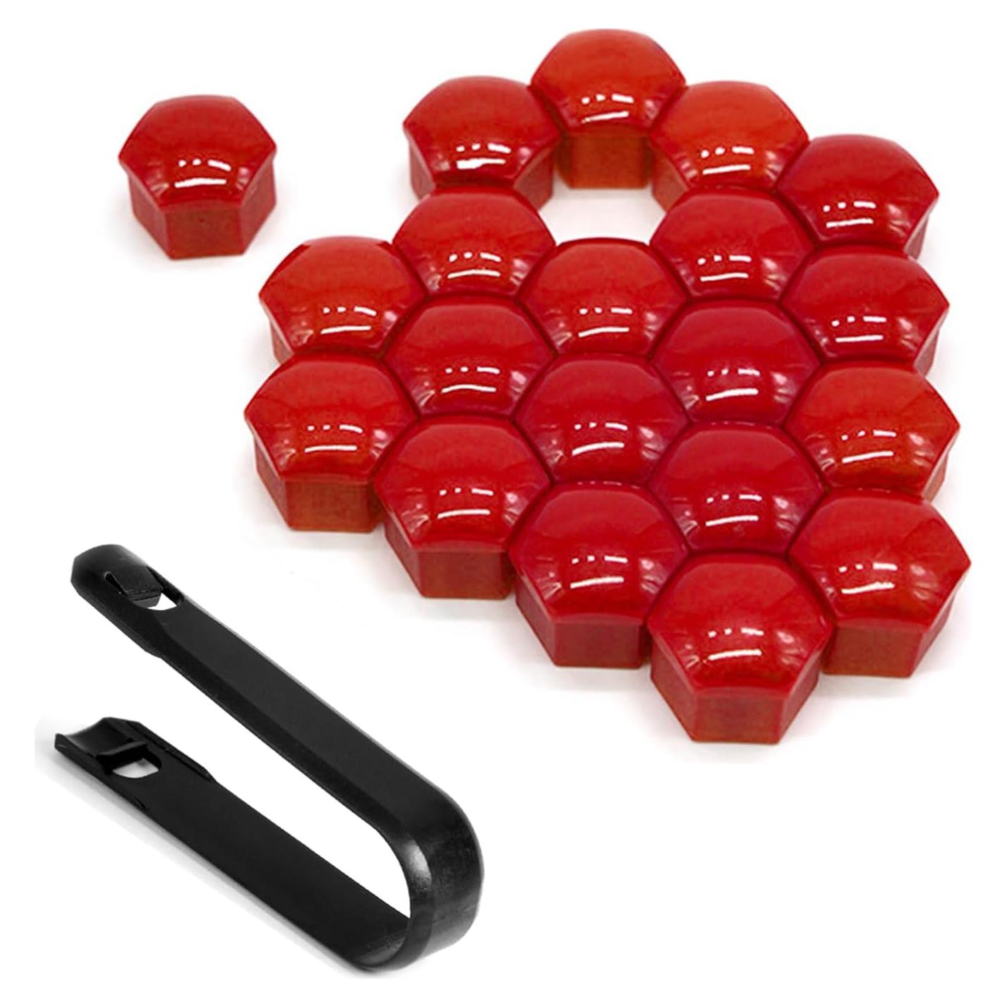 20 Cubiertas de Tuercas de Rueda QQWD 17mm Rojo