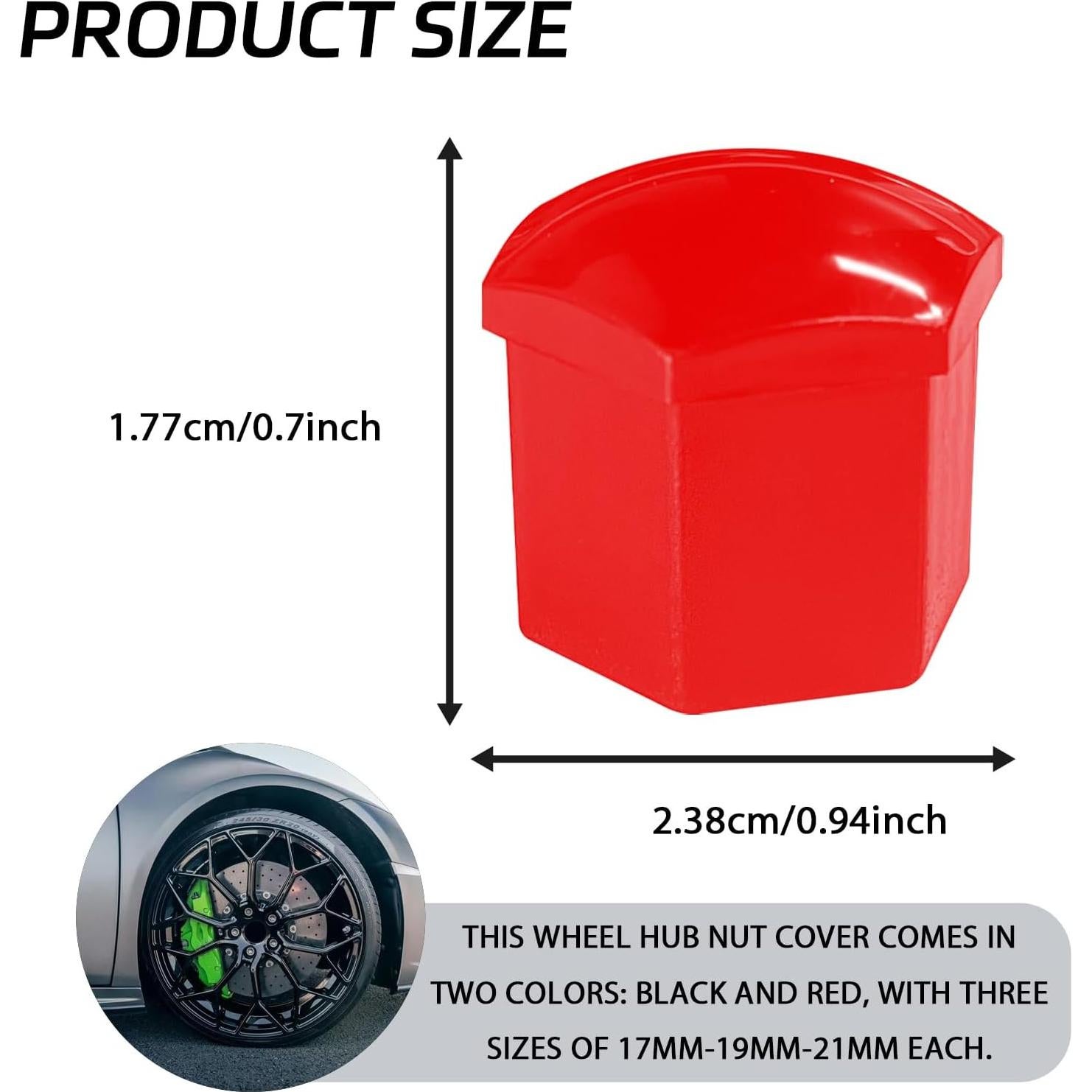 20 Cubiertas de Tuercas de Rueda QQWD 17mm Rojo