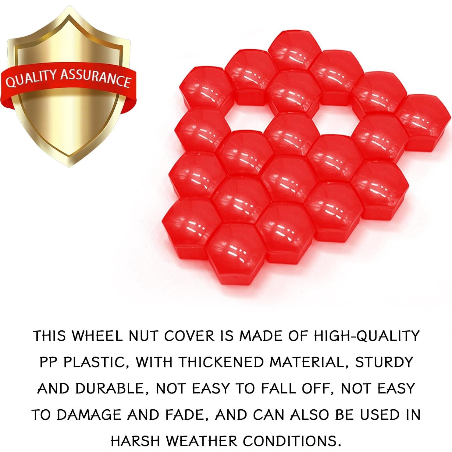 20 Cubiertas de Tuercas de Rueda QQWD 17mm Rojo