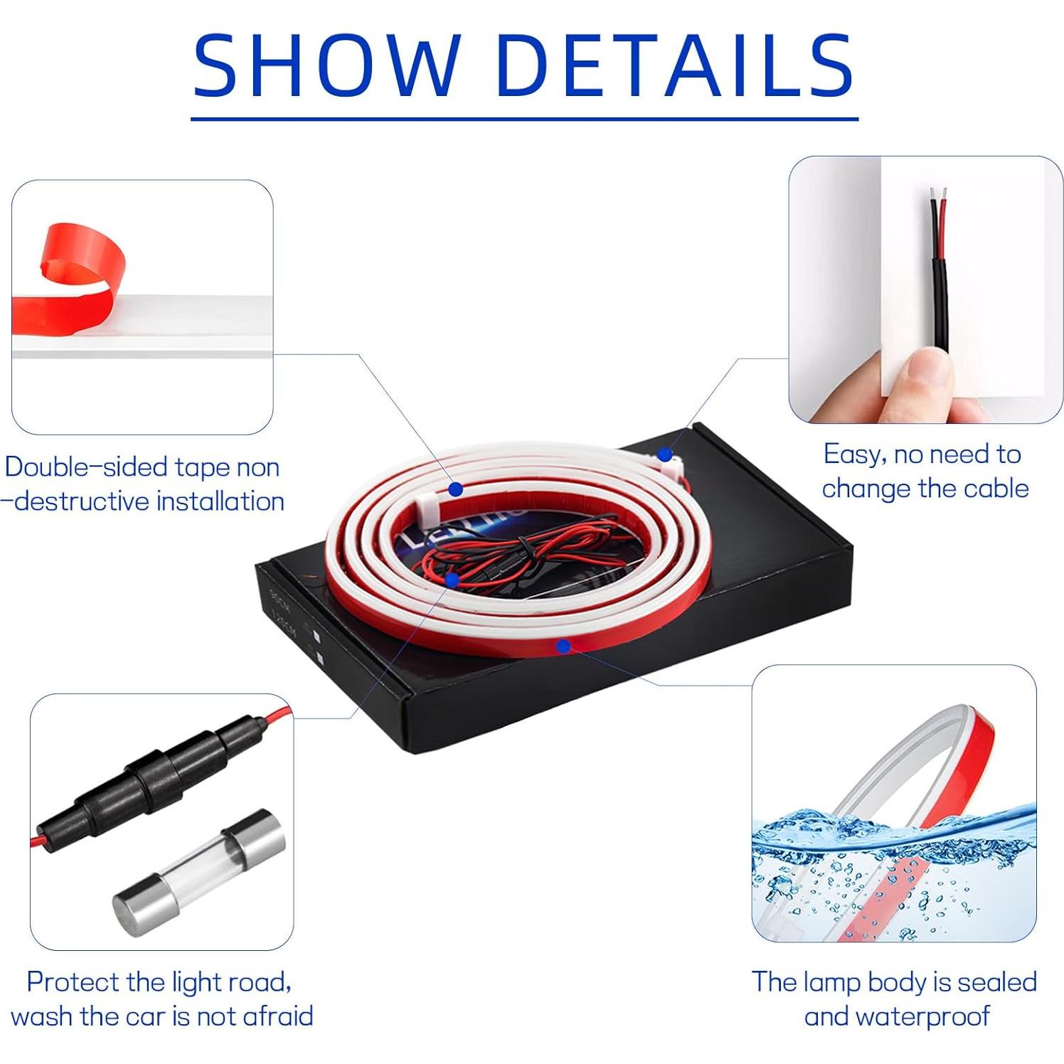 Tira de Luz LED para Coche Hbxdeco 150 cm Impermeable