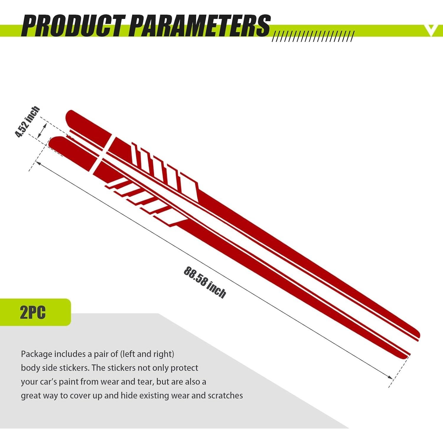 Calcomanías Lateral Coche 2 PCS awlbed Rojo 225x11.5 cm