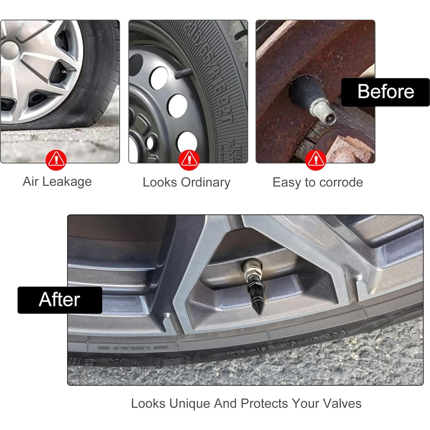 Tapas de Válvula de Aluminio SINGARO 4PCS 45mm Negro