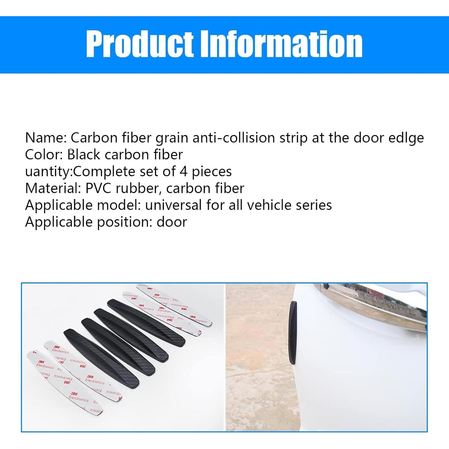 Tira Anticolisión UGSHY 4 PCS PVC Fibra Carbono 14 cm Negro