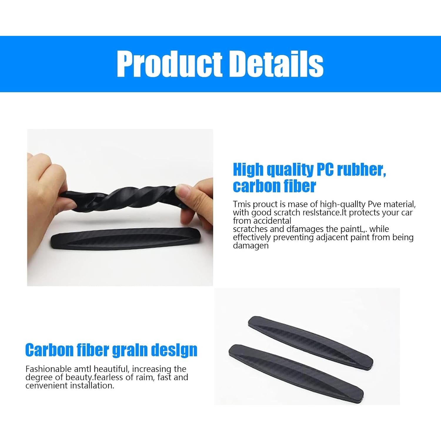 Tira Anticolisión UGSHY 4 PCS PVC Fibra Carbono 14 cm Negro