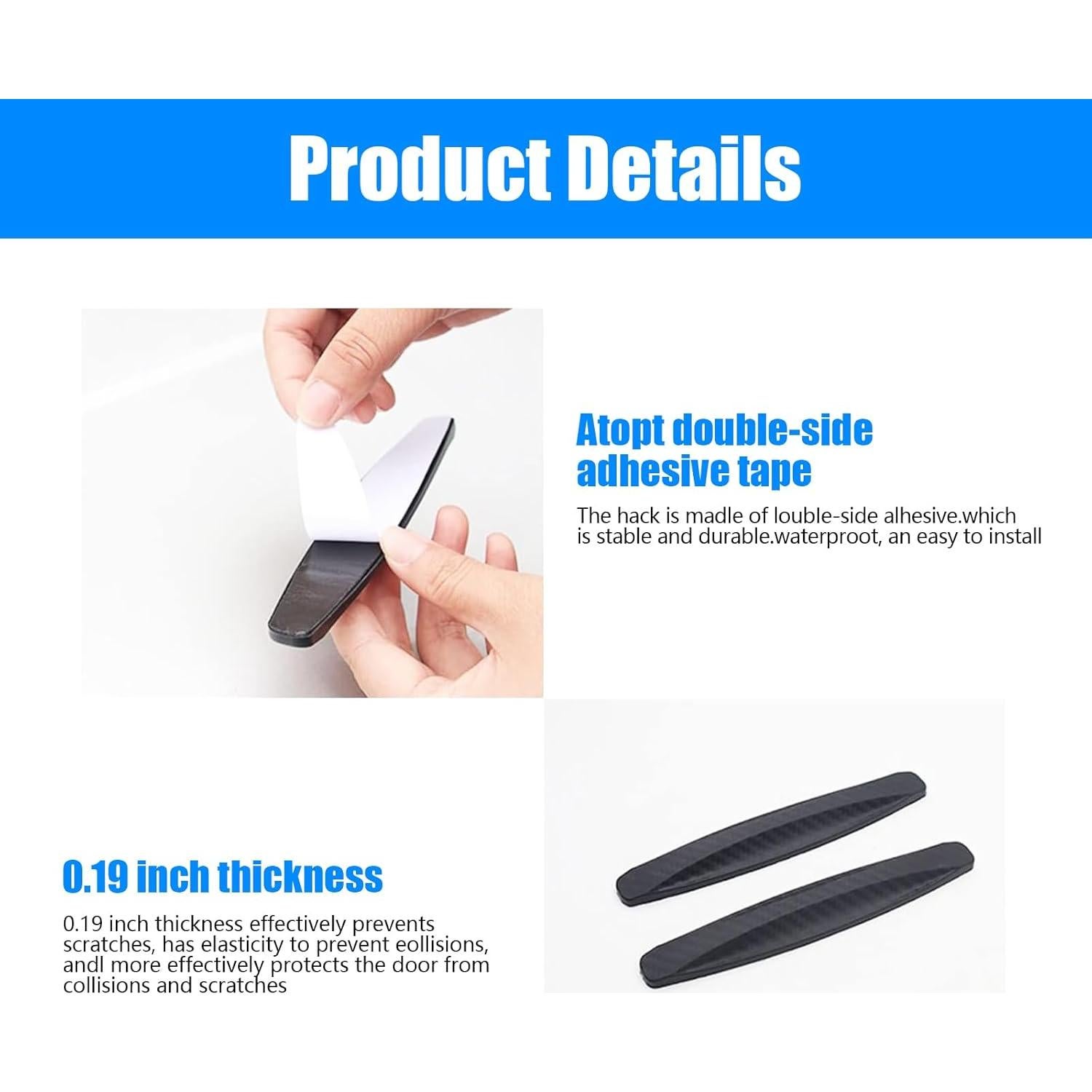 Tira Anticolisión UGSHY 4 PCS PVC Fibra Carbono 14 cm Negro