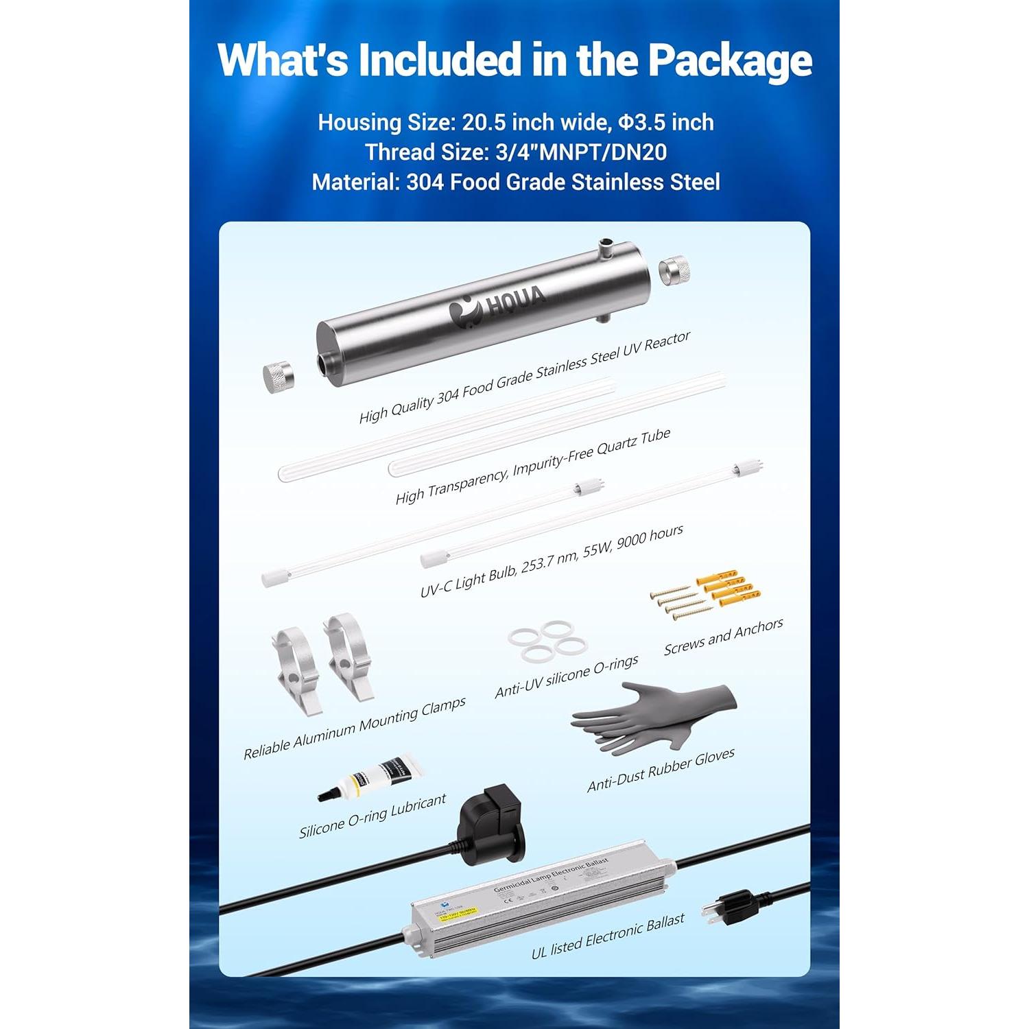 Filtro Purificador de Agua UV HQUA-TWS-12 12GPM 120V Extra