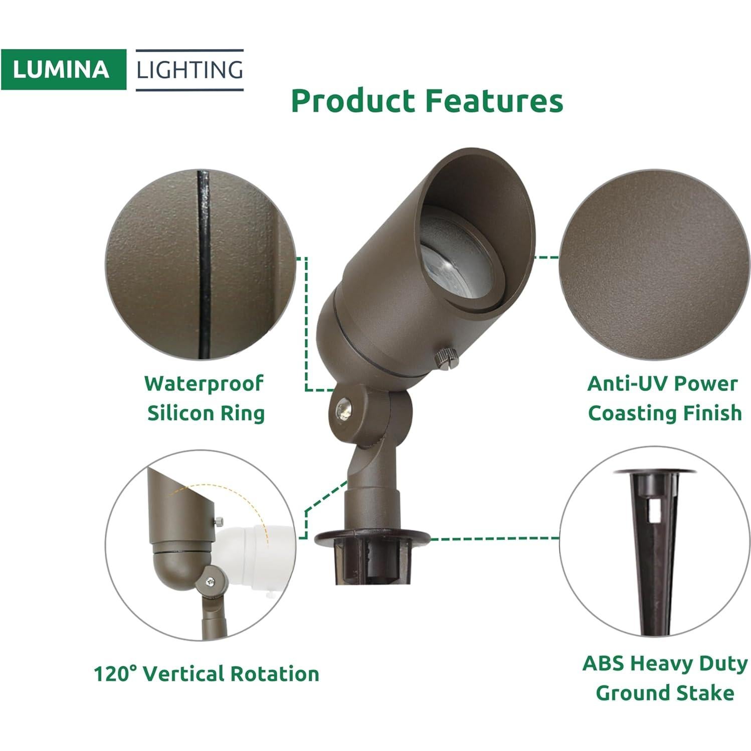 Focos LED Lumina 4W Bronce 12V a Prueba de Agua Paquete 6