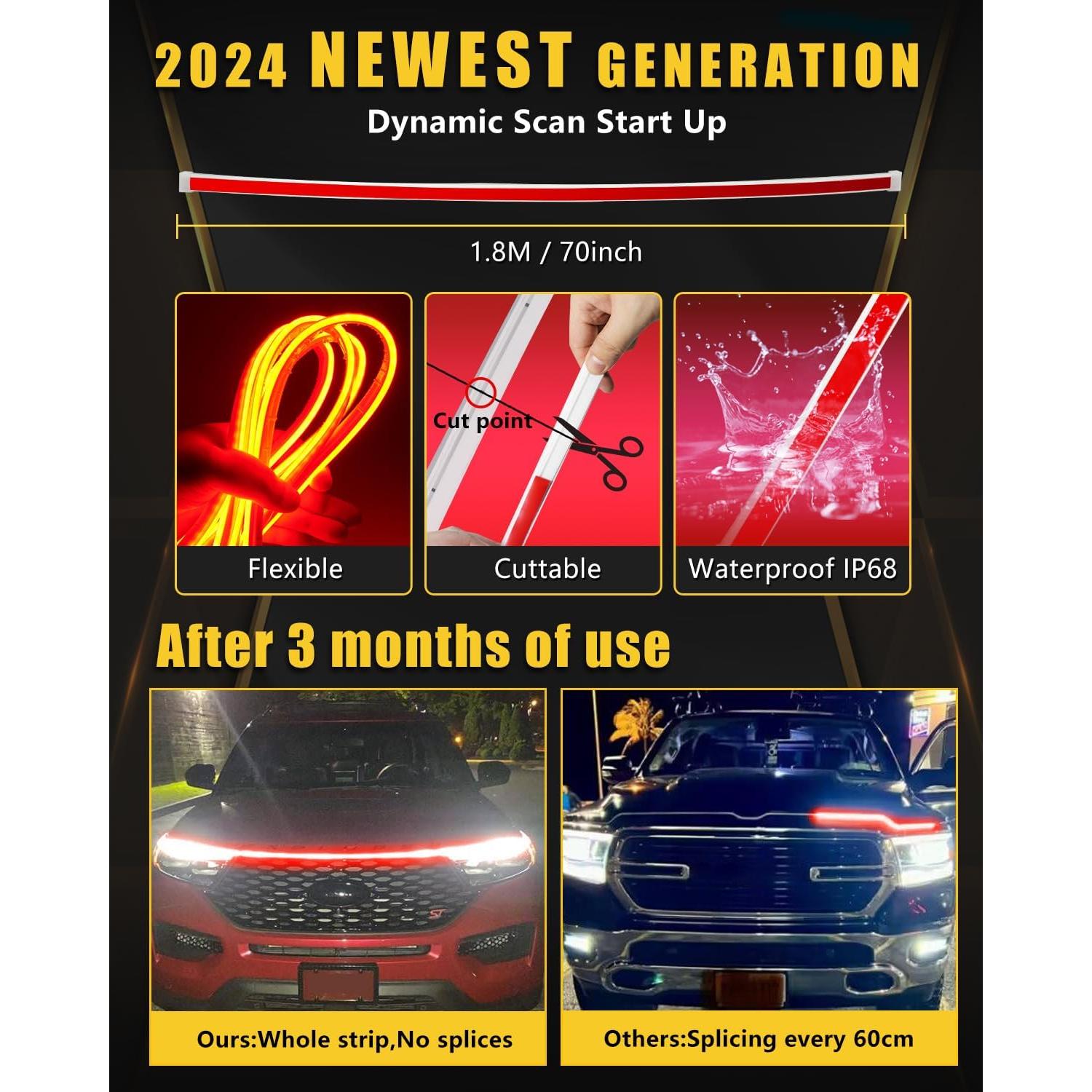 Tira de Luz LED YM E-Bright 70" Rojo Impermeable para Auto