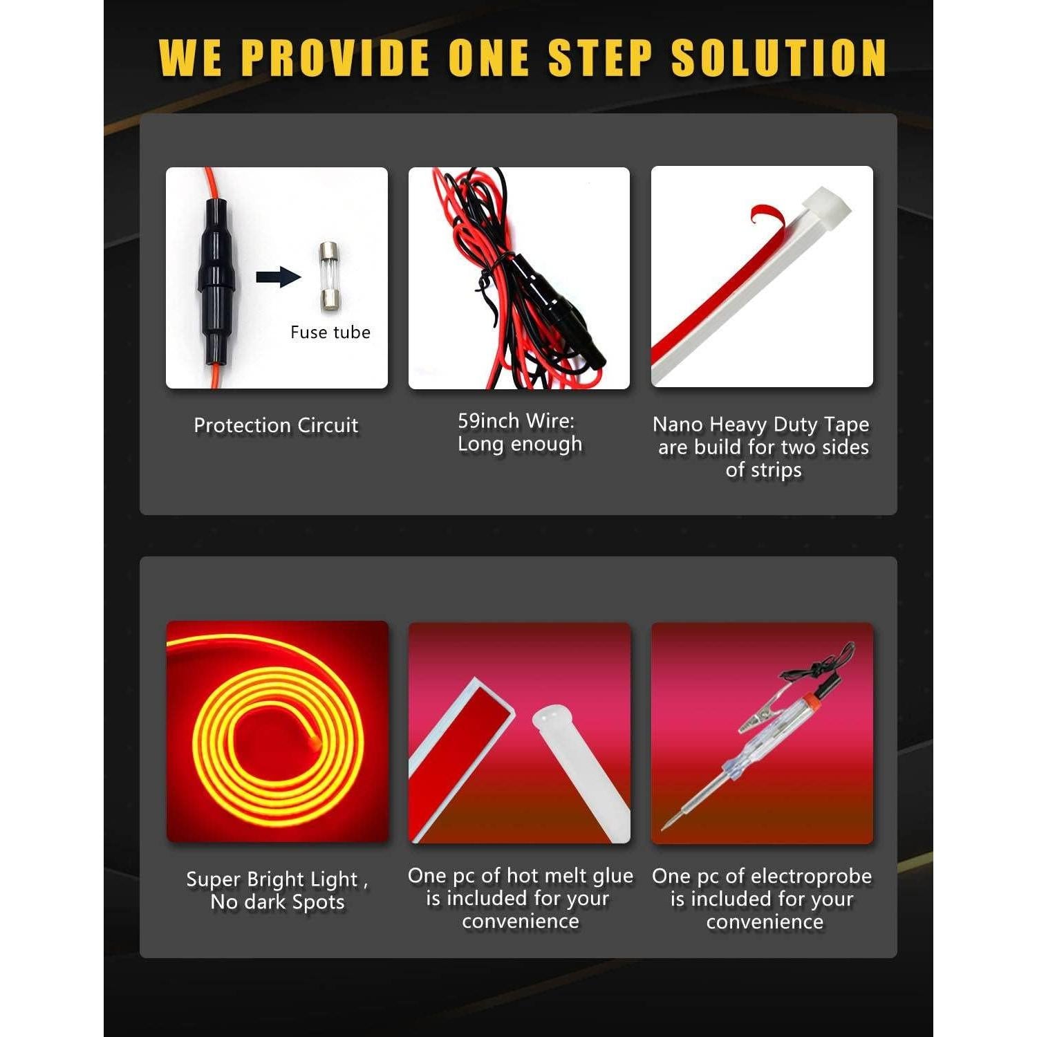 Tira de Luz LED YM E-Bright 70" Rojo Impermeable para Auto